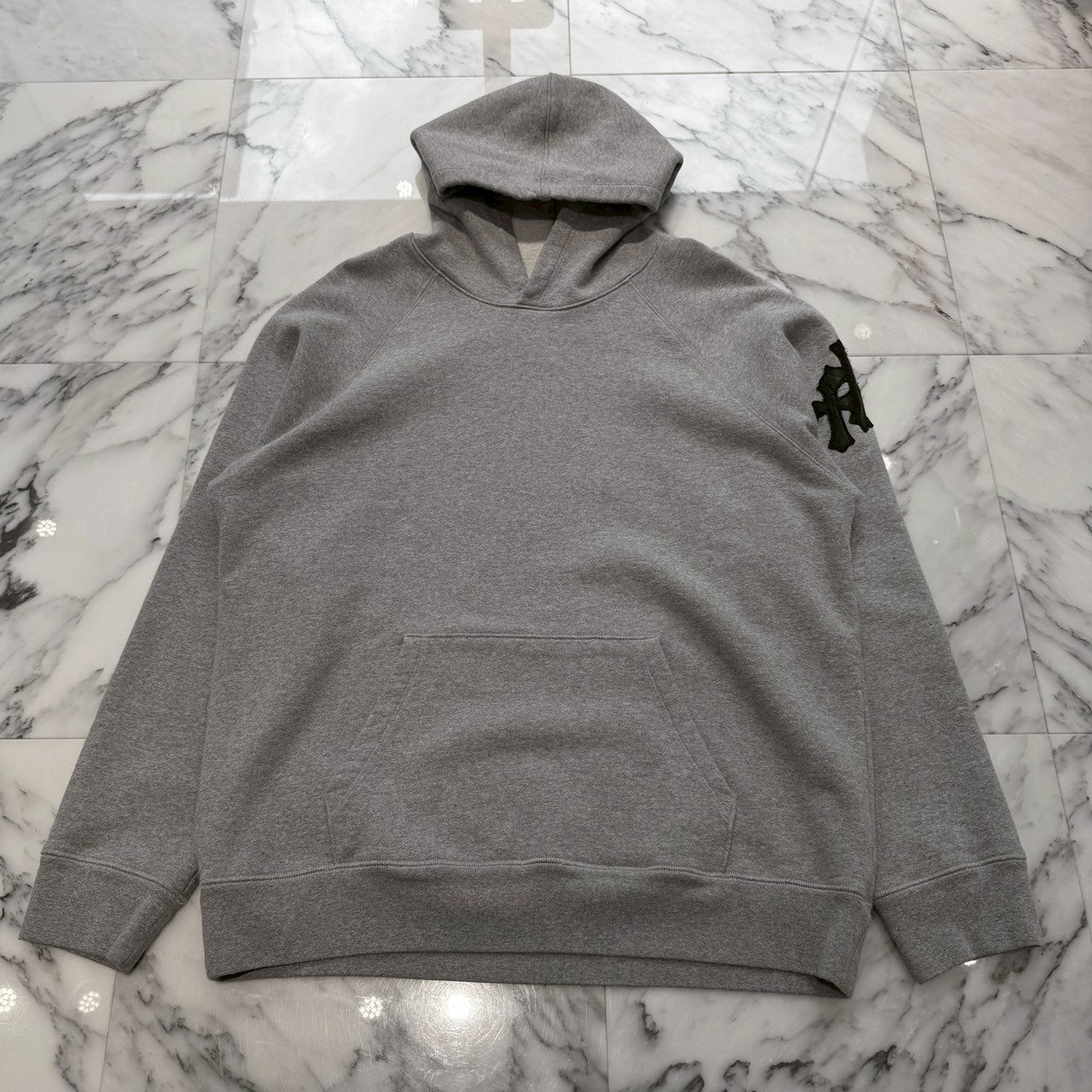 CHROME HEARTS Y NOT Cemetery Cross Leather Patch Pullover Hoodie Size XL クロムハーツ ワイノット セメタリークロス レザーパッチ プルオーバーフーディー サイズXL