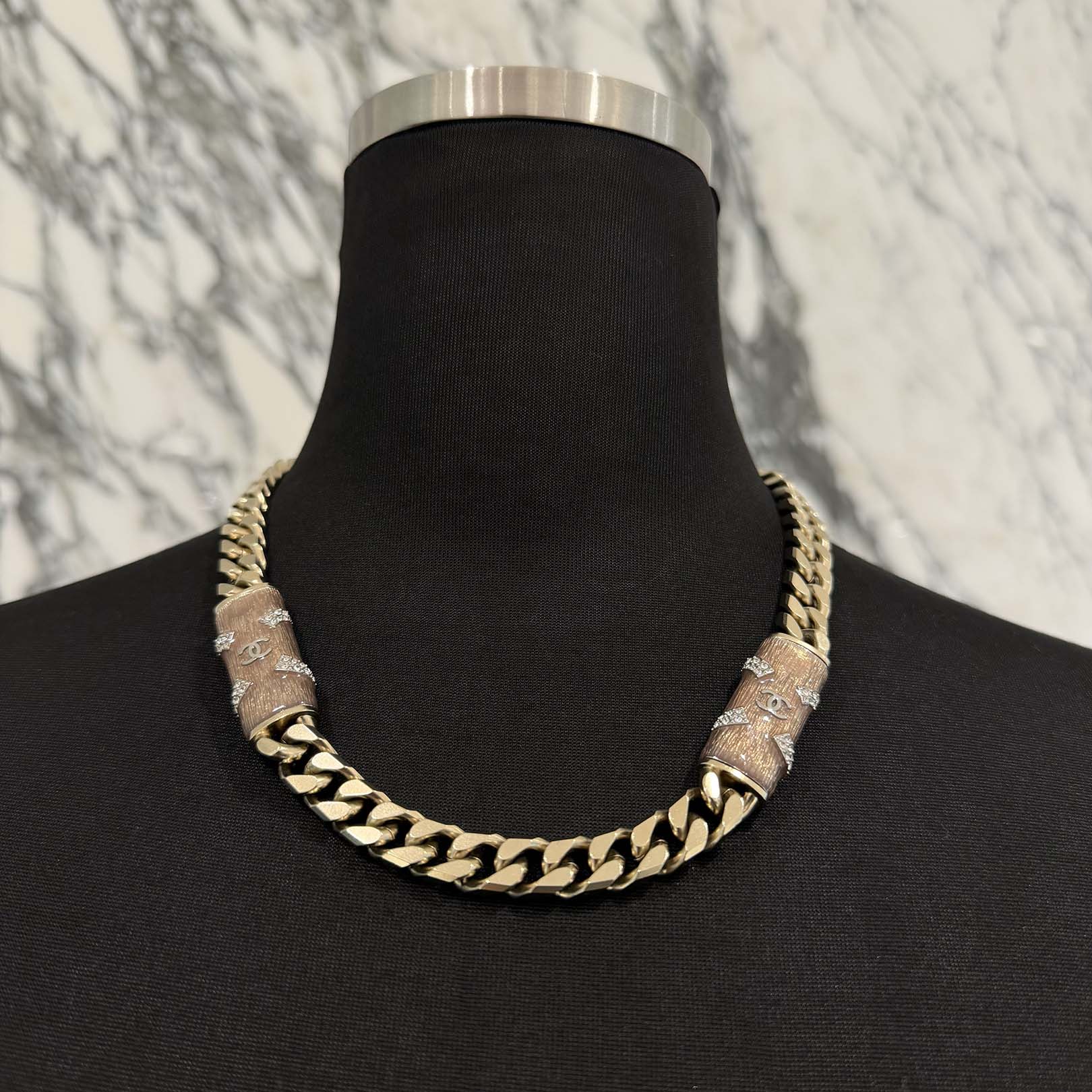 CHANEL 2021AW Coco Mark Curb Chain Rhinestone Necklace シャネル ココマークカーブチェーンラインストーンネックレス
