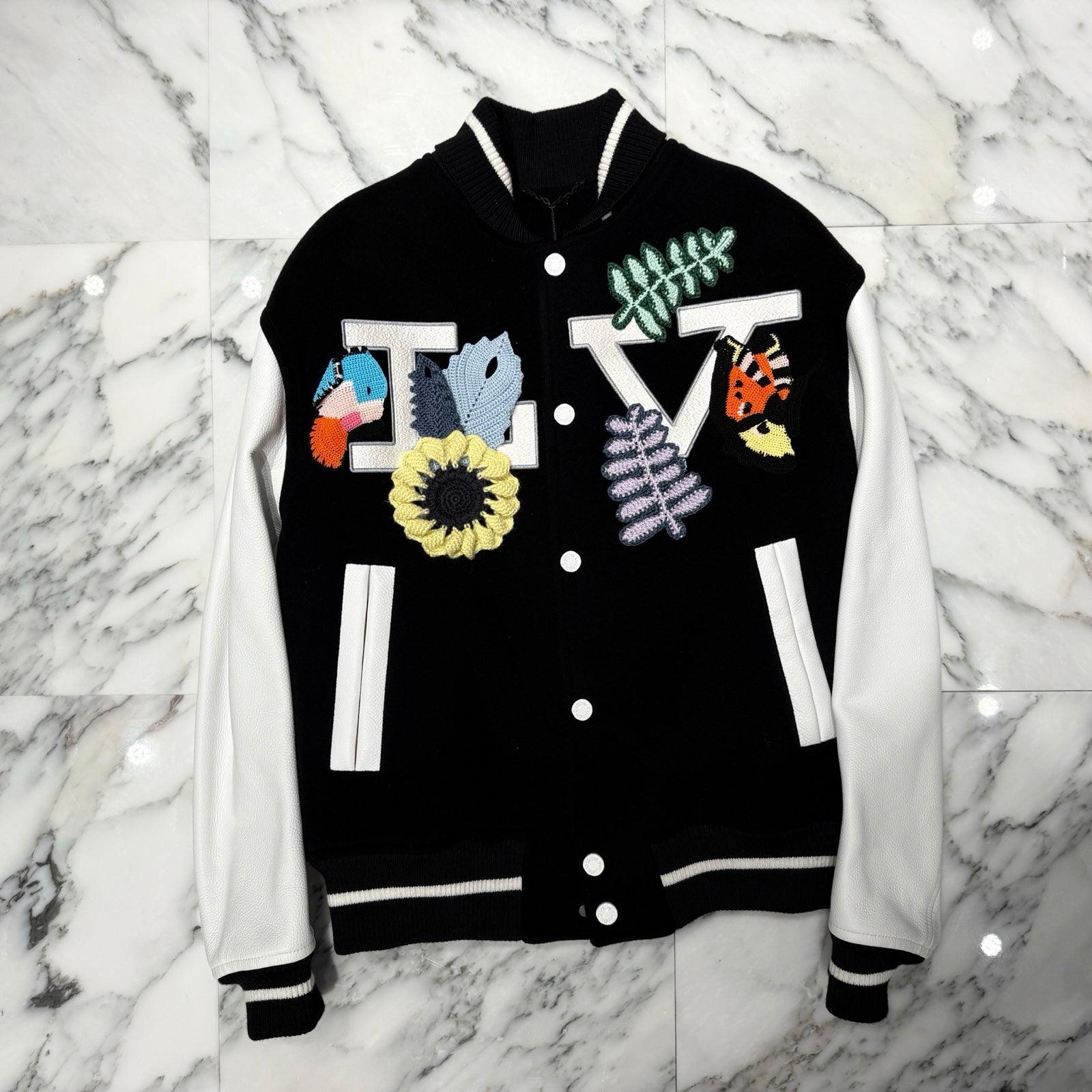 LOUIS VUITTON 2022SS Crochet Flower Varsity Jacket 1A7QJ4 Size 44 ルイヴィトン クロッシェ フラワー ヴァーシティ ジャケット サイズ44