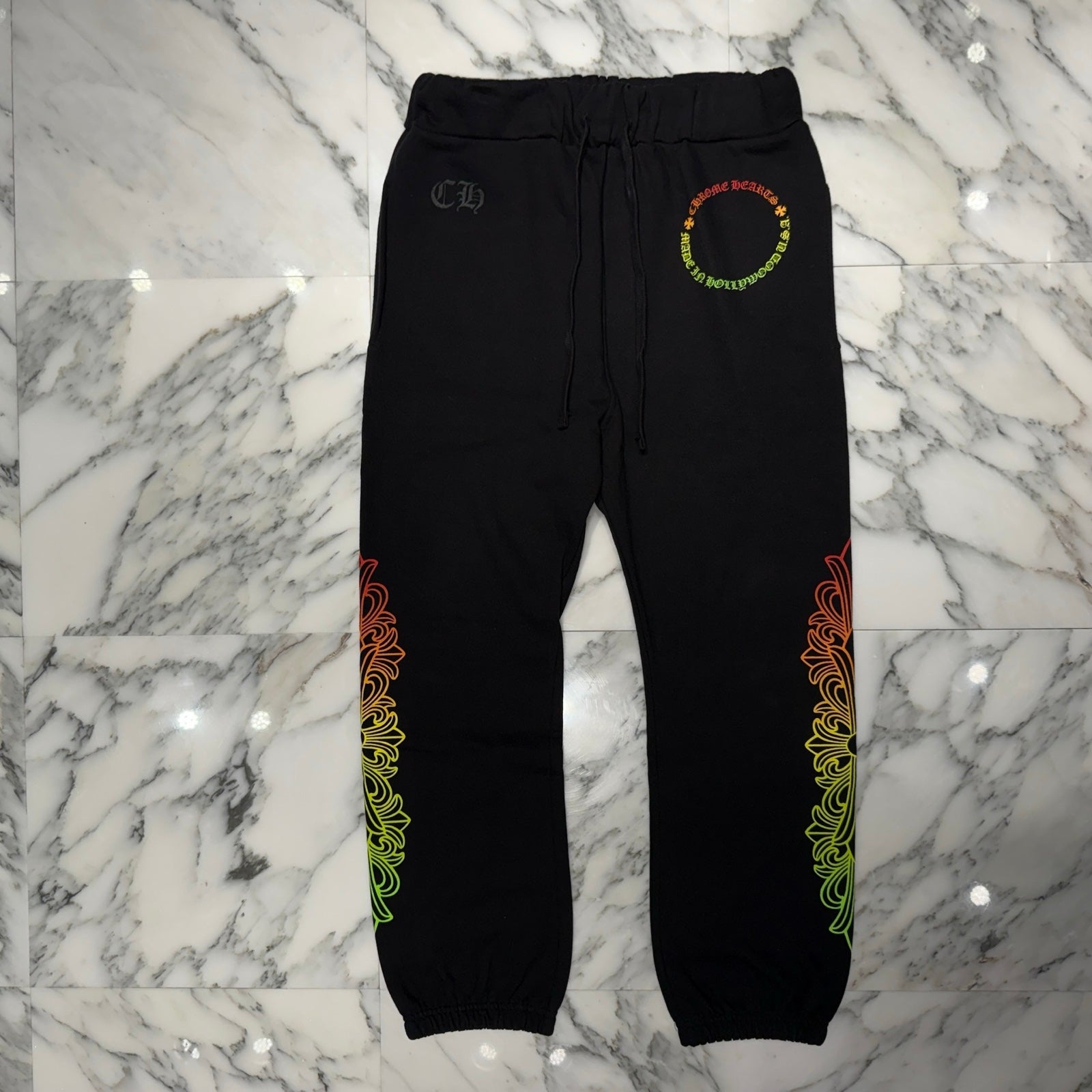 CHROME HEARTS Gradient Circle Logo Floral Cross Sweat Long Pants Size M