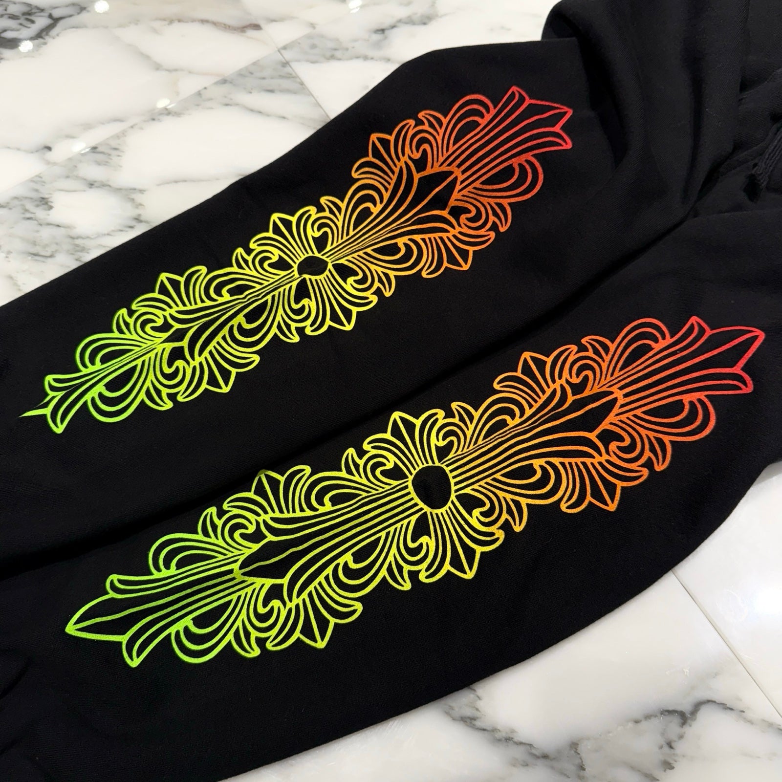 CHROME HEARTS Gradient Circle Logo Floral Cross Sweat Long Pants Size M