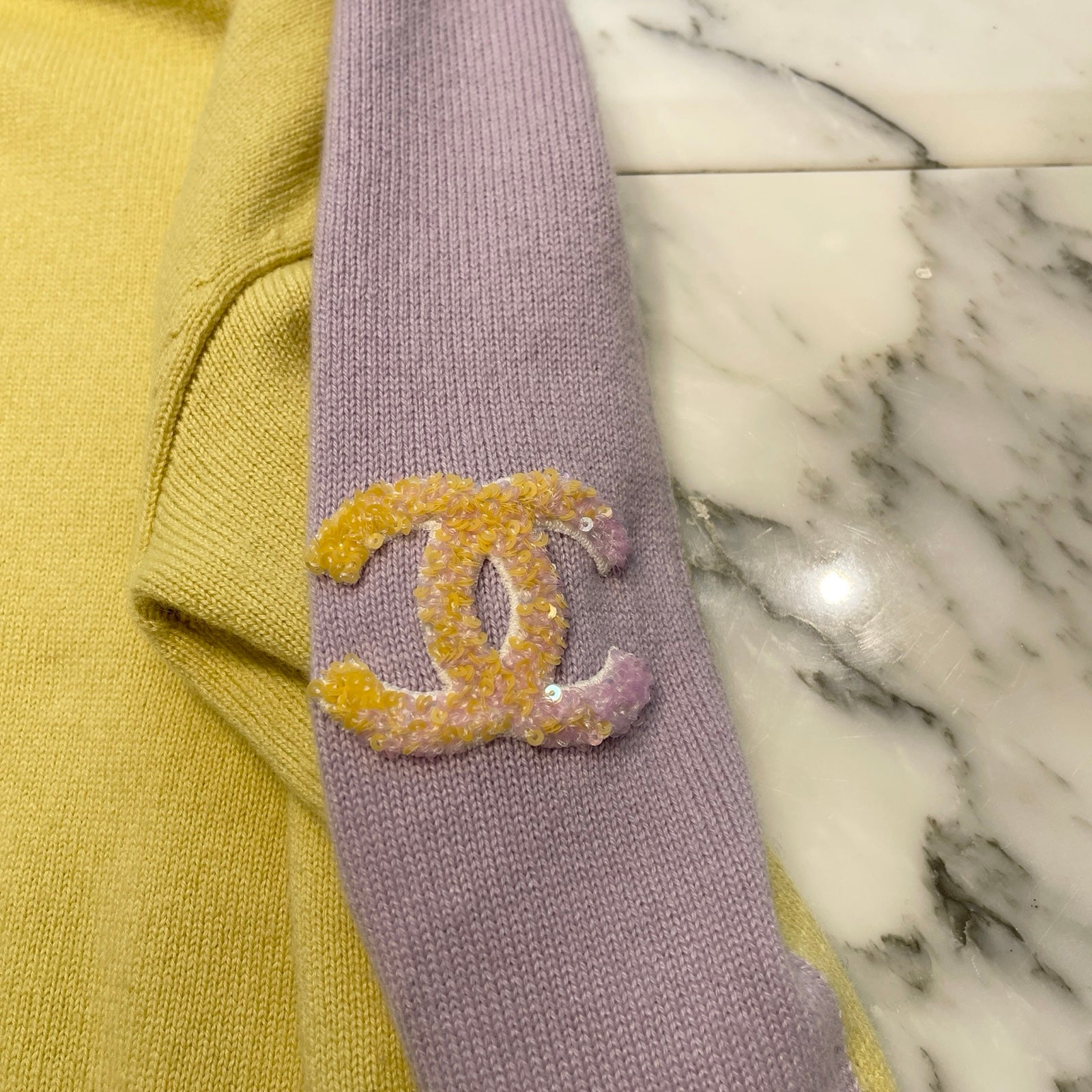 CHANEL 2024SS 24 Cruise Sequin Coco Mark Long Sleeve Dress P76434K10983 Size 38 シャネル スパンコール装飾 ココマーク ロングスリーブ カシミヤワンピース サイズ38