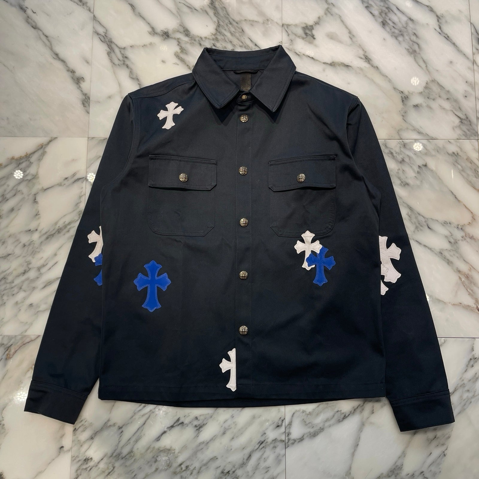 CHROME HEARTS Y NOT Work Dog Cross Patch Denim Shirt Jacket Size M クロムハーツ ワークドッグ クロスパッチ デニムシャツジャケット サイズM