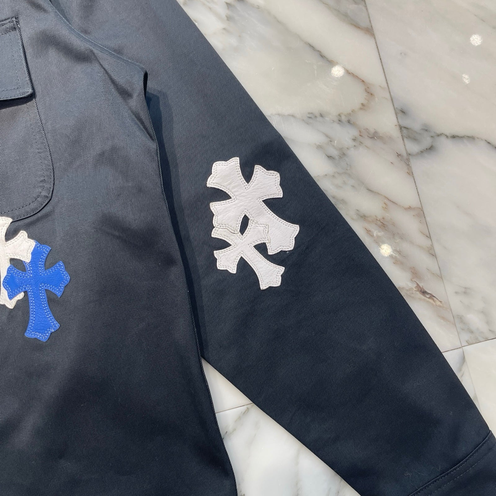 CHROME HEARTS Y NOT Work Dog Cross Patch Denim Shirt Jacket Size M クロムハーツ ワークドッグ クロスパッチ デニムシャツジャケット サイズM