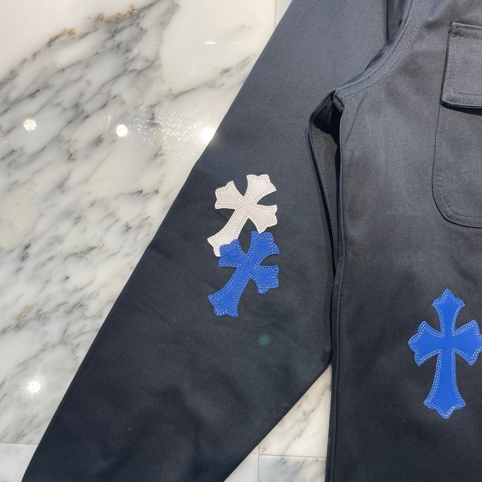 CHROME HEARTS Y NOT Work Dog Cross Patch Denim Shirt Jacket Size M クロムハーツ ワークドッグ クロスパッチ デニムシャツジャケット サイズM