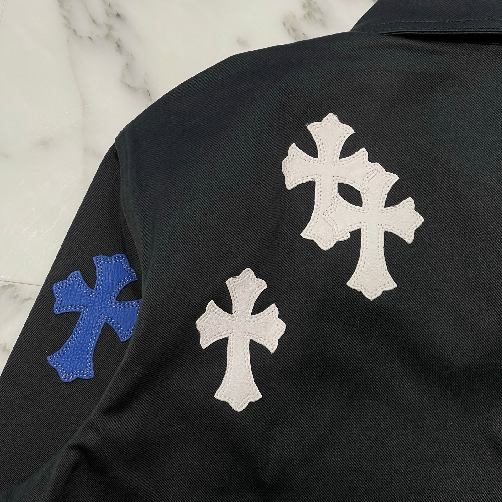 CHROME HEARTS Y NOT Work Dog Cross Patch Denim Shirt Jacket Size M クロムハーツ ワークドッグ クロスパッチ デニムシャツジャケット サイズM