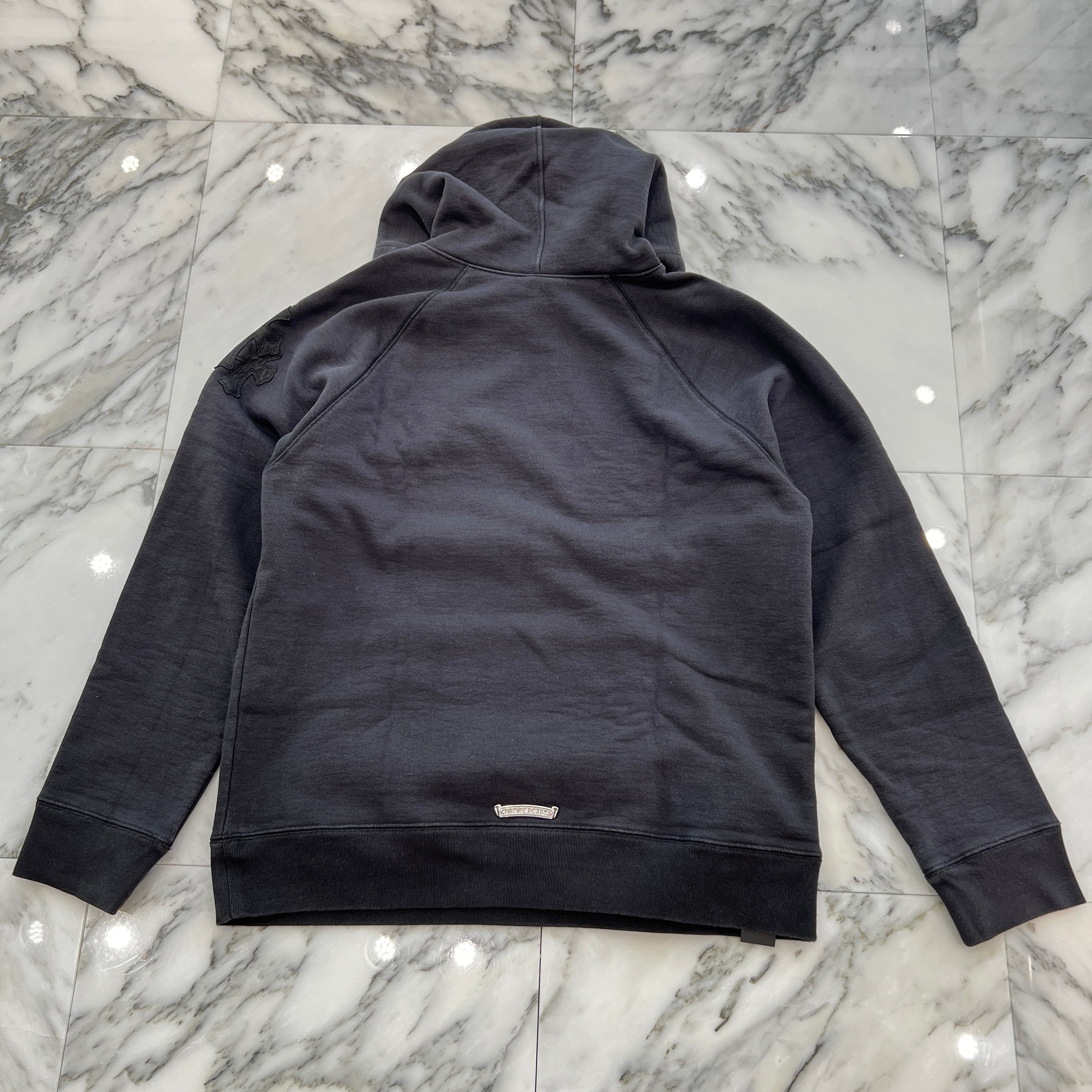 CHROME HEARTS Y NOT Cemetery Cross Leather Patch Pullover Hoodie Size M クロムハーツ ワイノット セメタリークロス レザーパッチ プルオーバーフーディ サイズM