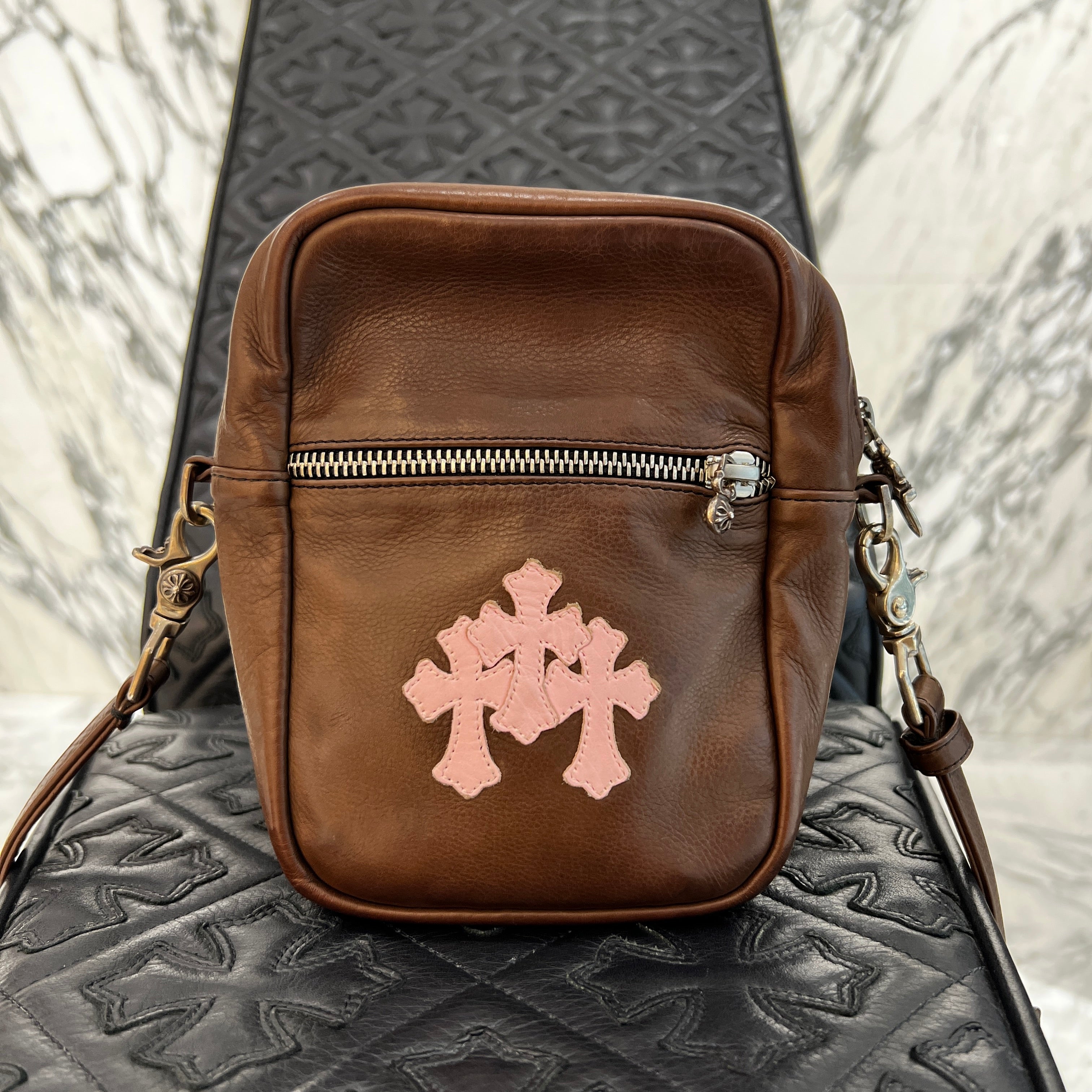 CHROME HEARTS TAKAMINI 3 Cemetery Cross Patch Leather Shoulder Bag クロムハーツ タカミニ 3セメタリー クロスパッチ レザー ショルダーバッグ