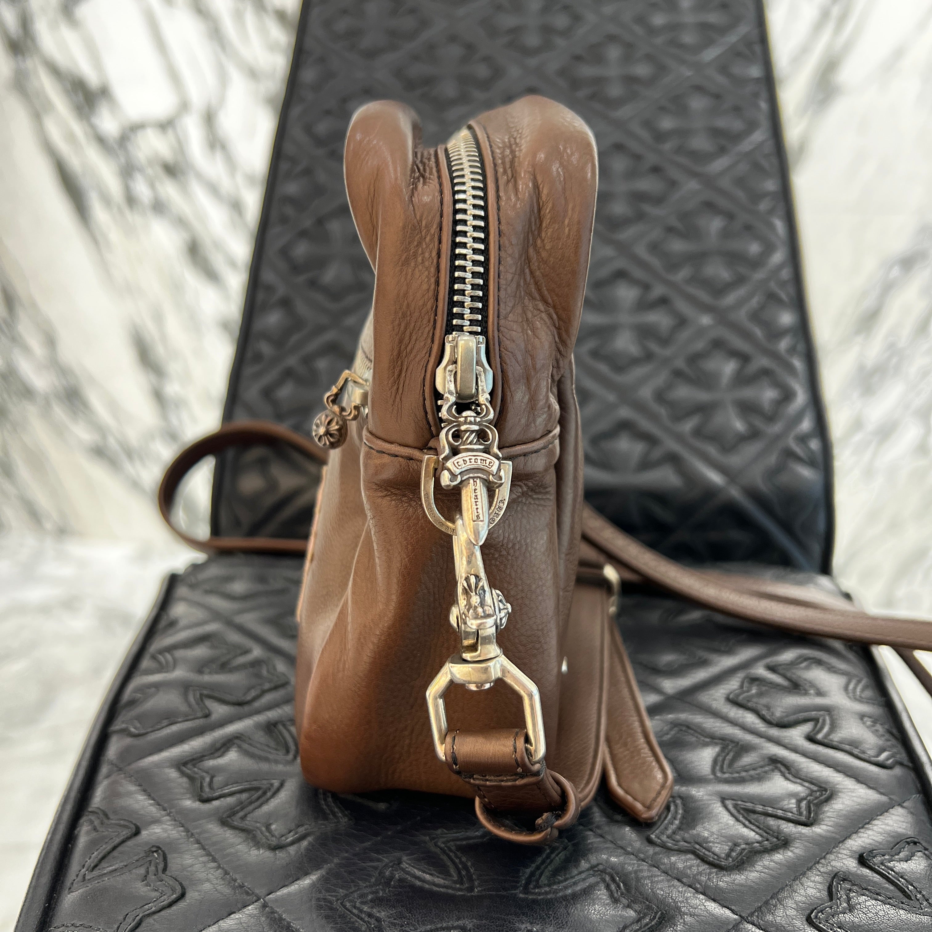 CHROME HEARTS TAKAMINI 3 Cemetery Cross Patch Leather Shoulder Bag クロムハーツ タカミニ 3セメタリー クロスパッチ レザー ショルダーバッグ