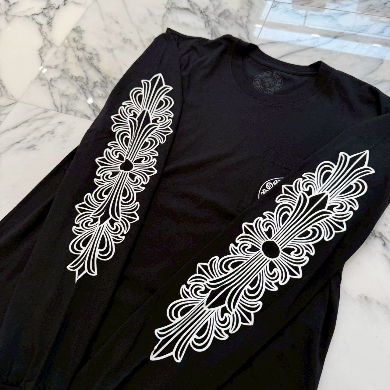 CHROME HEARTS Floral Cross Horseshoe Long Sleeve Tee Size M クロムハーツ フローラルクロス ホースシュー ロングスリーブ Tシャツ サイズM