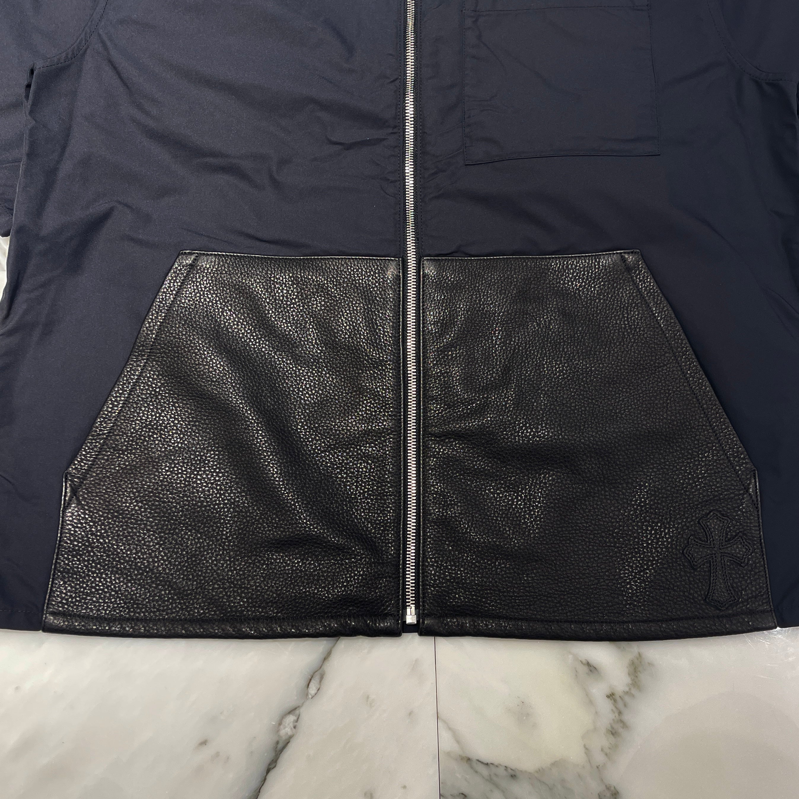 CHROME HEARTS Y NOT Carpenter Leather Pocket Nylon Zip S/S Shirt Size L クロムハーツ ワイノット カーペンター レザーポケットナイロンジップアップ半袖シャツ サイズL