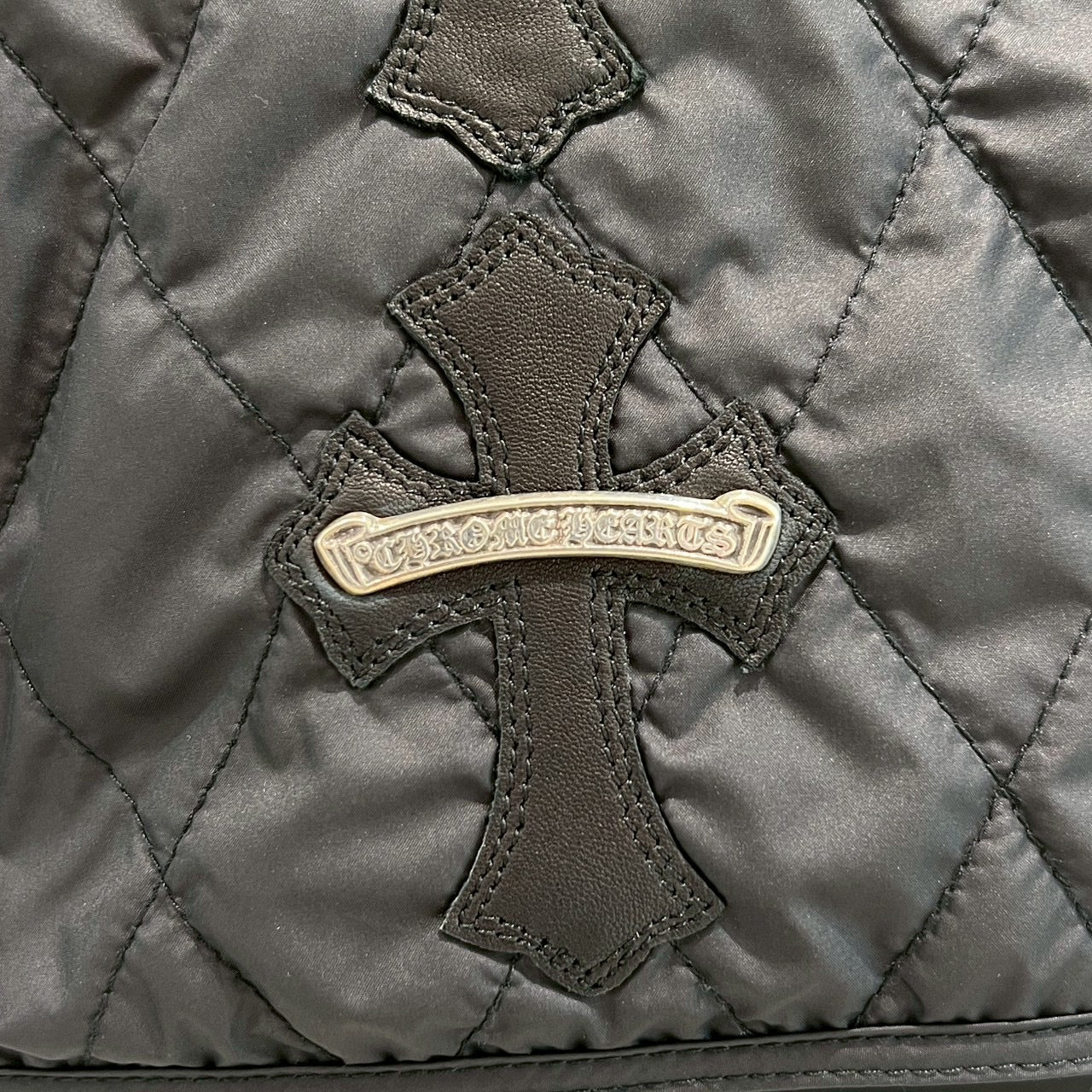 CHROME HEARTS Papa Leather Cross Patch Quilting Vest Size M クロムハーツ パパ レザークロスパッチ ベスト サイズM