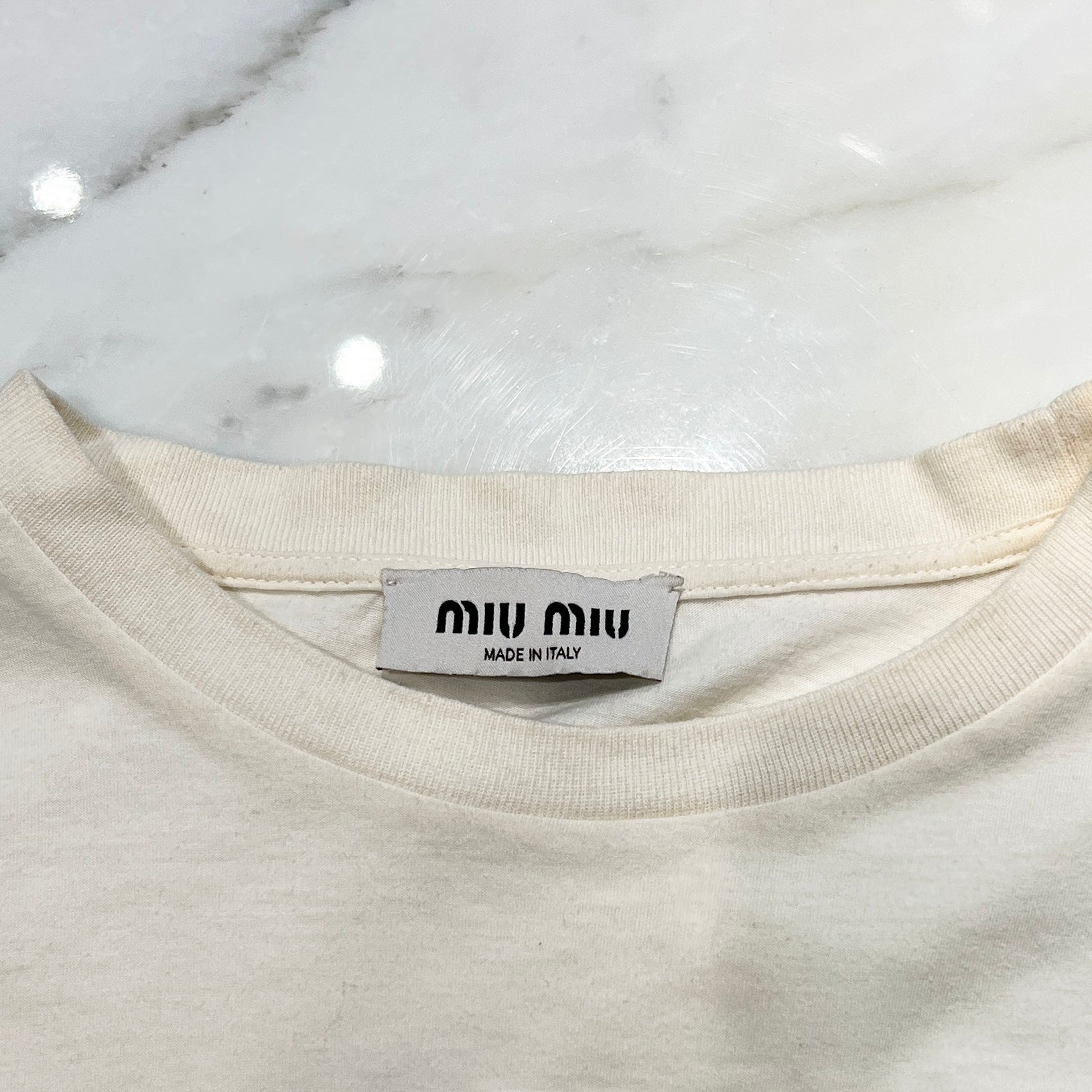 MIU MIU 2024AW Embroidery Cotton Jersey Cropped Tee MJN483 S000 15AX Size M ミュウミュウ エンロゴ刺繍コットンジャージー クロップド Tシャツ サイズM