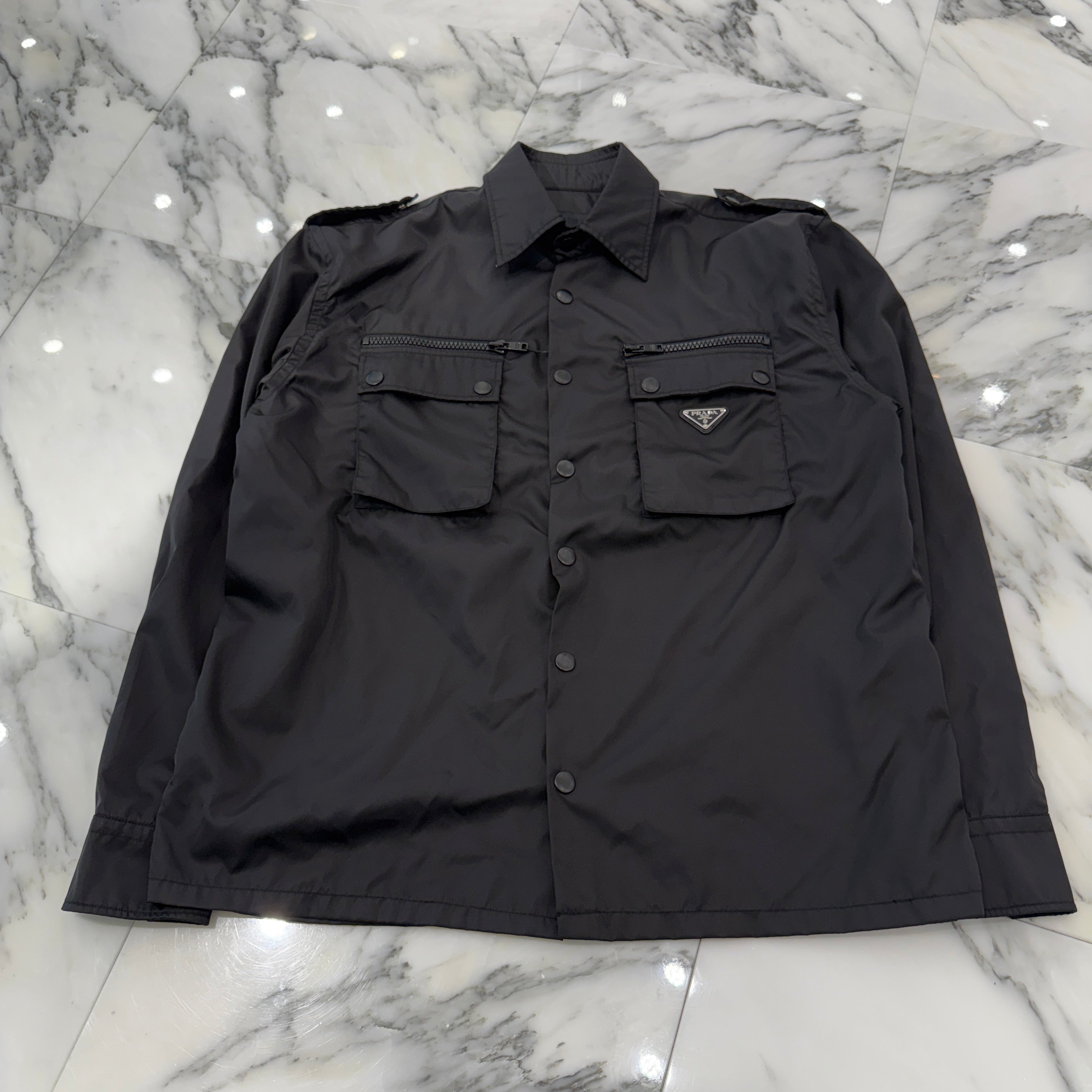 PRADA 2019SS Triangle Logo Prate Military Nylon Shirt Jacket SC491 S192 I18 Size L プラダ トライアングル ロゴプレート ミリタリー ナイロン シャツジャケット サイズL