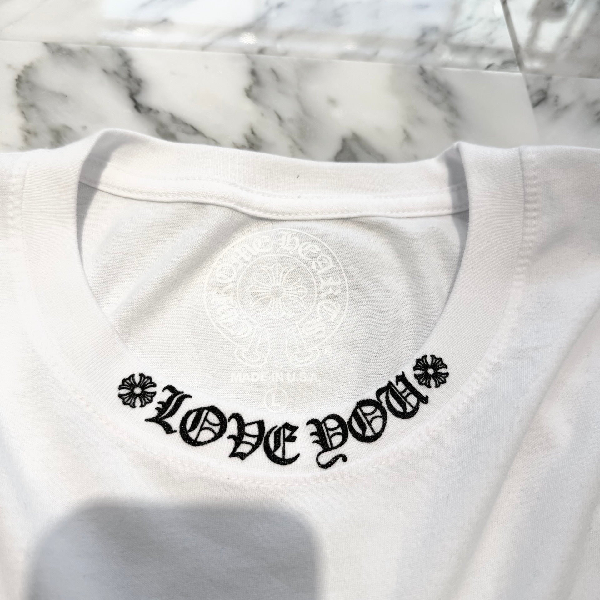 CHROME HEARTS Love You Neck Logo Long Sleeve Tee Size L