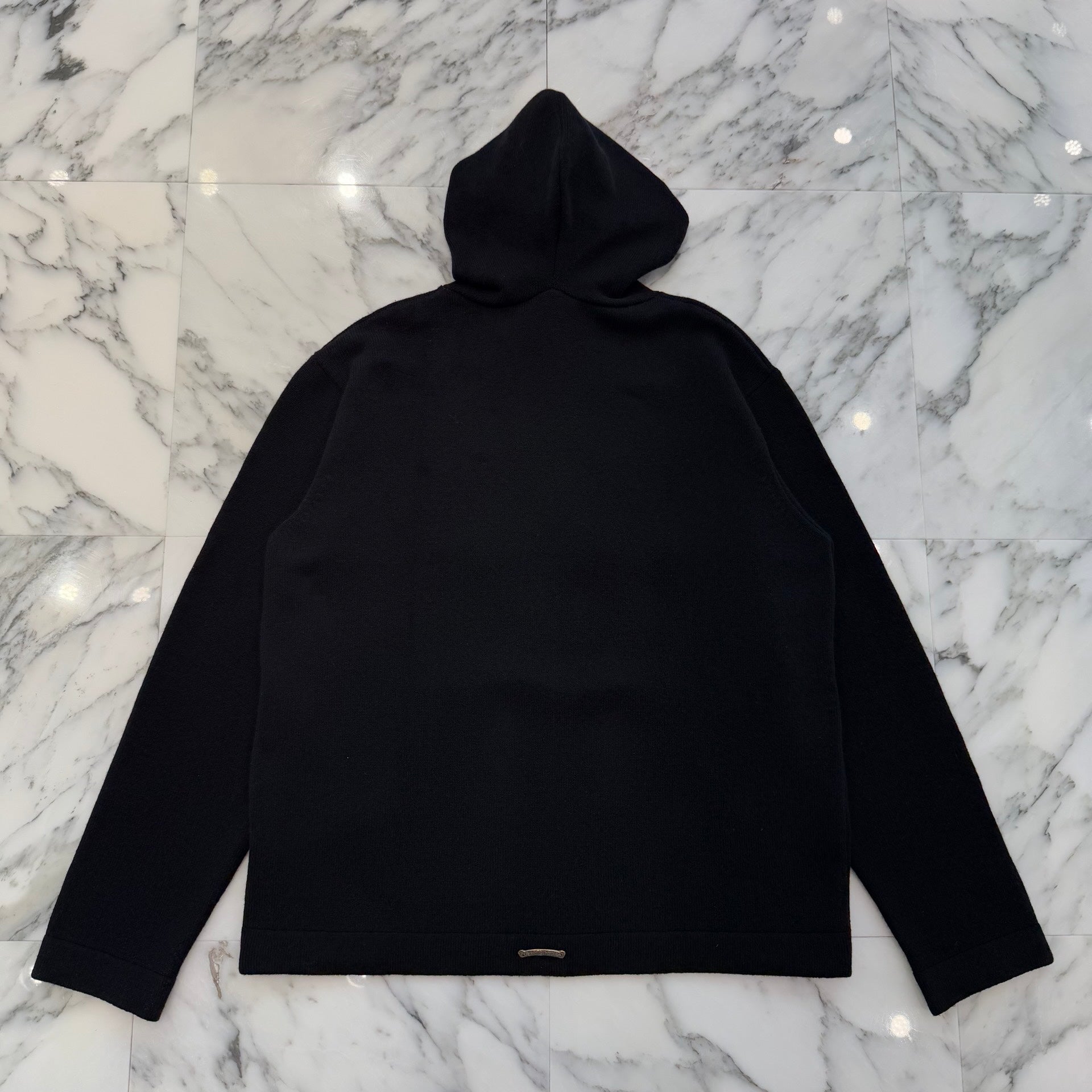 CHROME HEARTS Y NOT King Taco 3 Cemetery Cross Leather Patch Cashmere Knit Pullover Hoodie Size L クロムハーツ ワイノット キングタコ 3セメタリークロス レザークロスパッチ カシミヤ ニット プルオーバーフーディー サイズL