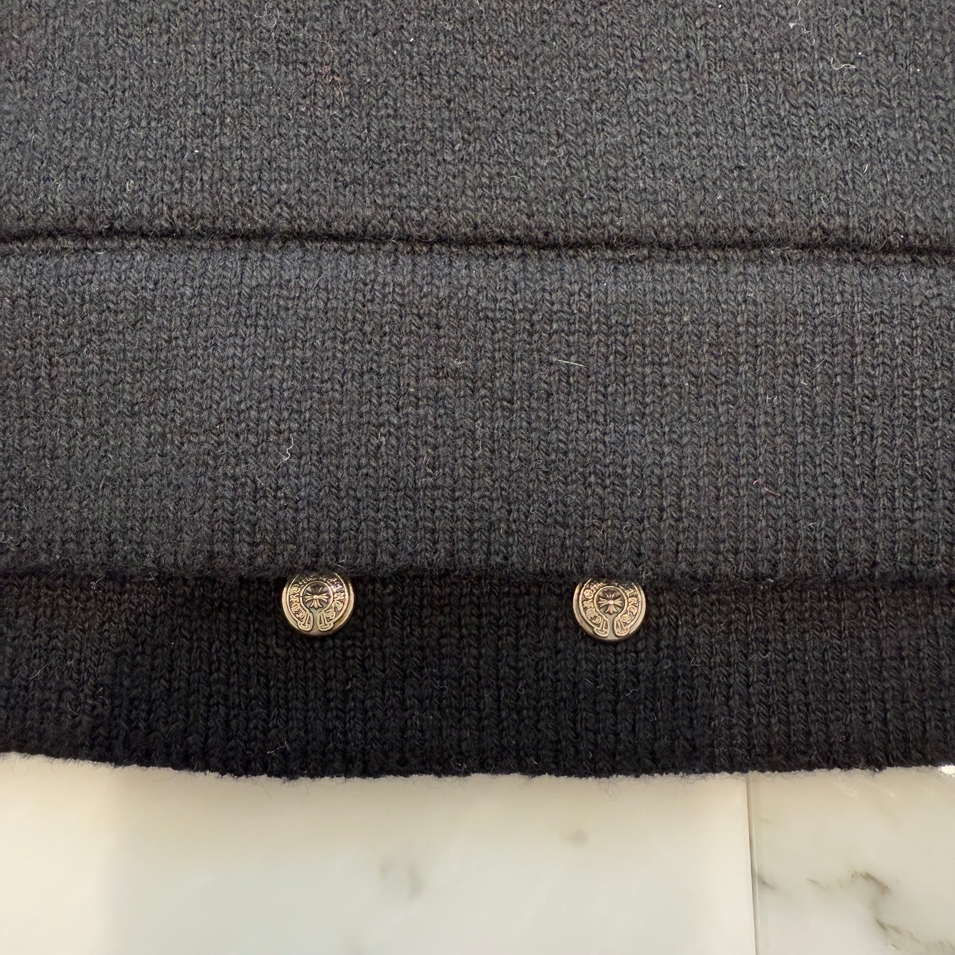 CHROME HEARTS Y NOT King Taco 3 Cemetery Cross Leather Patch Cashmere Knit Pullover Hoodie Size L クロムハーツ ワイノット キングタコ 3セメタリークロス レザークロスパッチ カシミヤ ニット プルオーバーフーディー サイズL