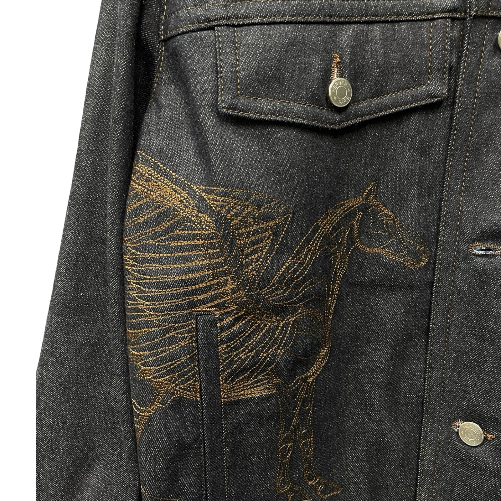 HERMES 2023SS Icon O-Carre Stitched Patch Embellished Denim Jacket H352180HM6050 Size 52