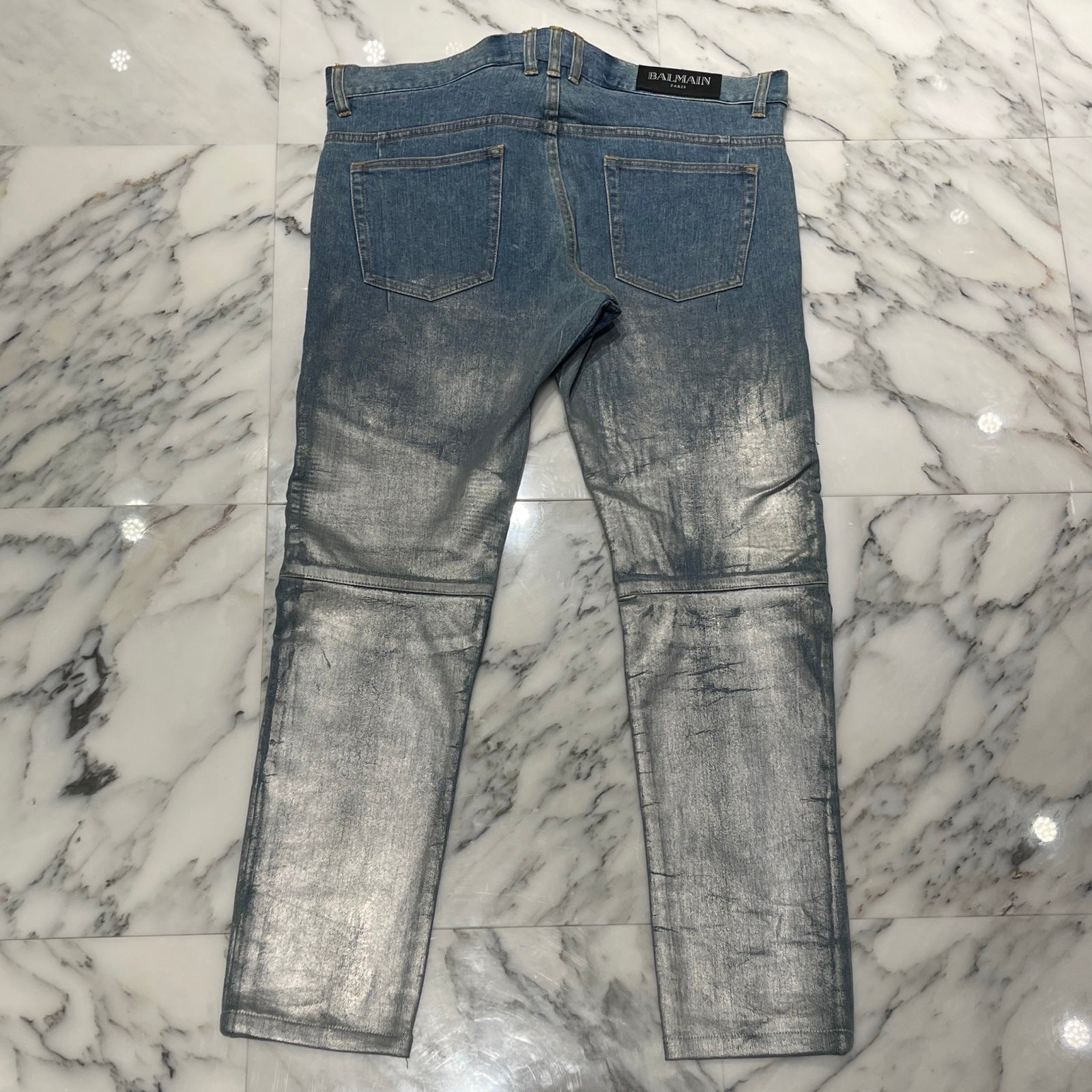 BALMAIN Biker Denim Slim Pants RH15130ZO11 Size SLIM