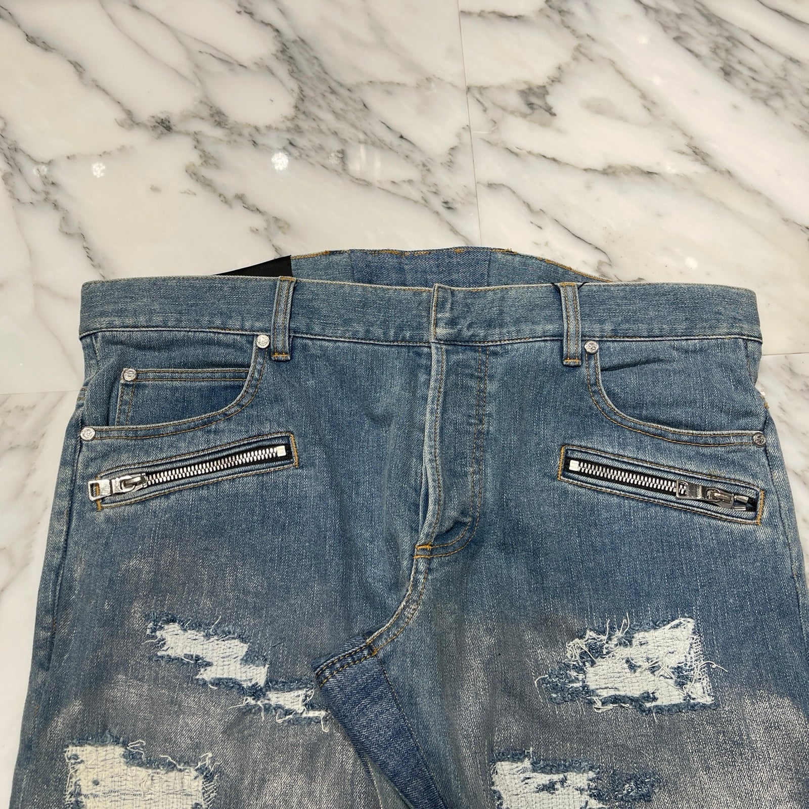 BALMAIN Biker Denim Slim Pants RH15130ZO11 Size SLIM