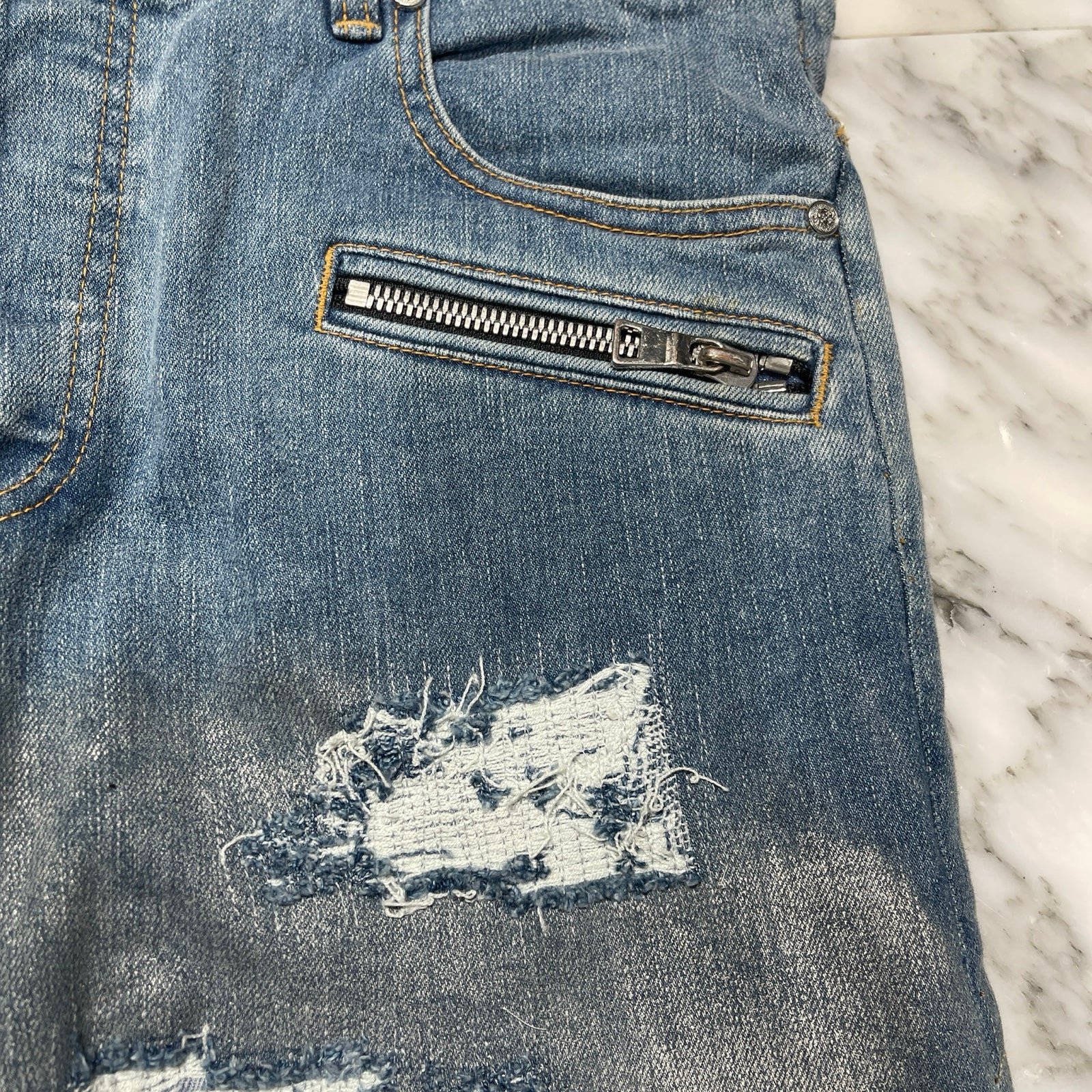 BALMAIN Biker Denim Slim Pants RH15130ZO11 Size SLIM