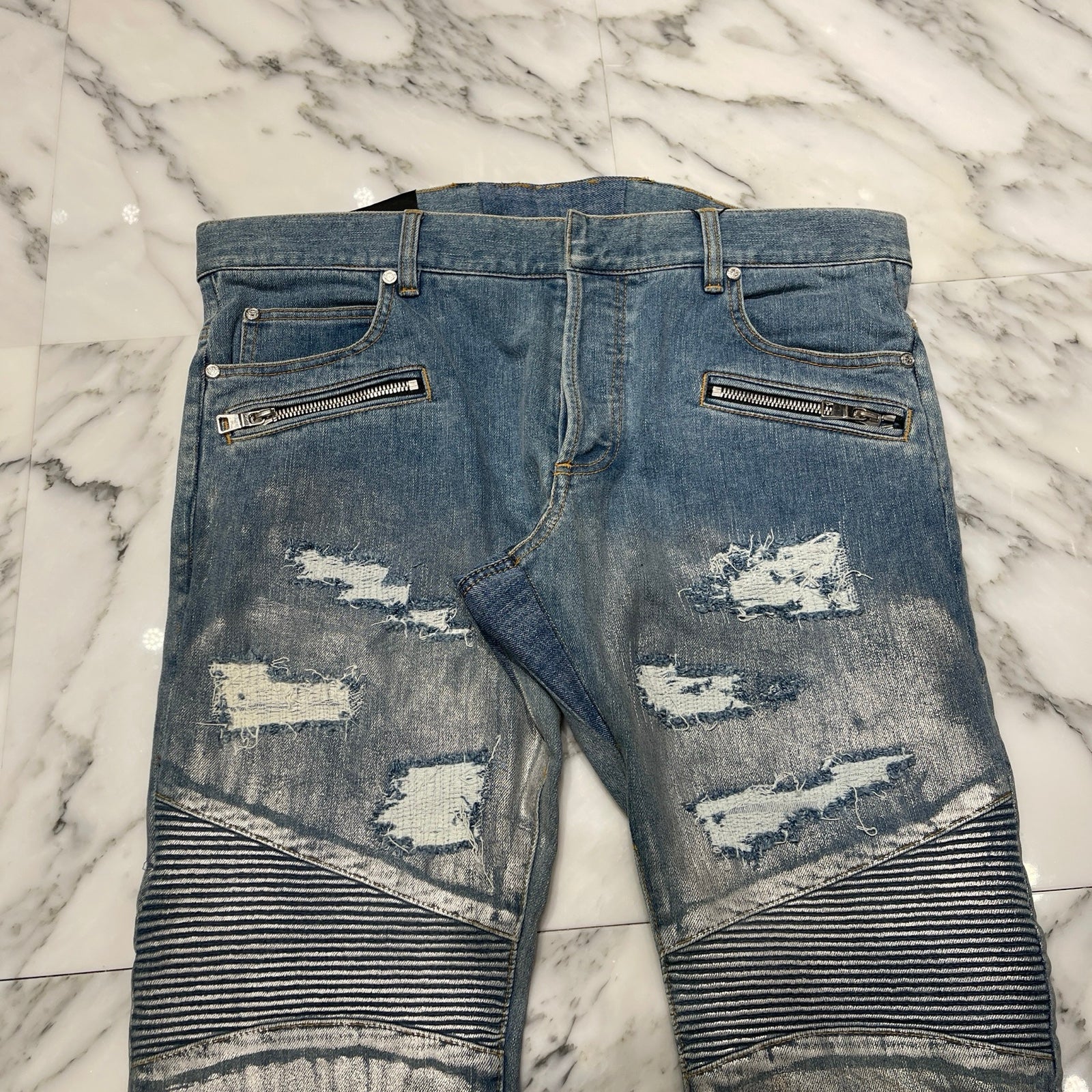 BALMAIN Biker Denim Slim Pants RH15130ZO11 Size SLIM
