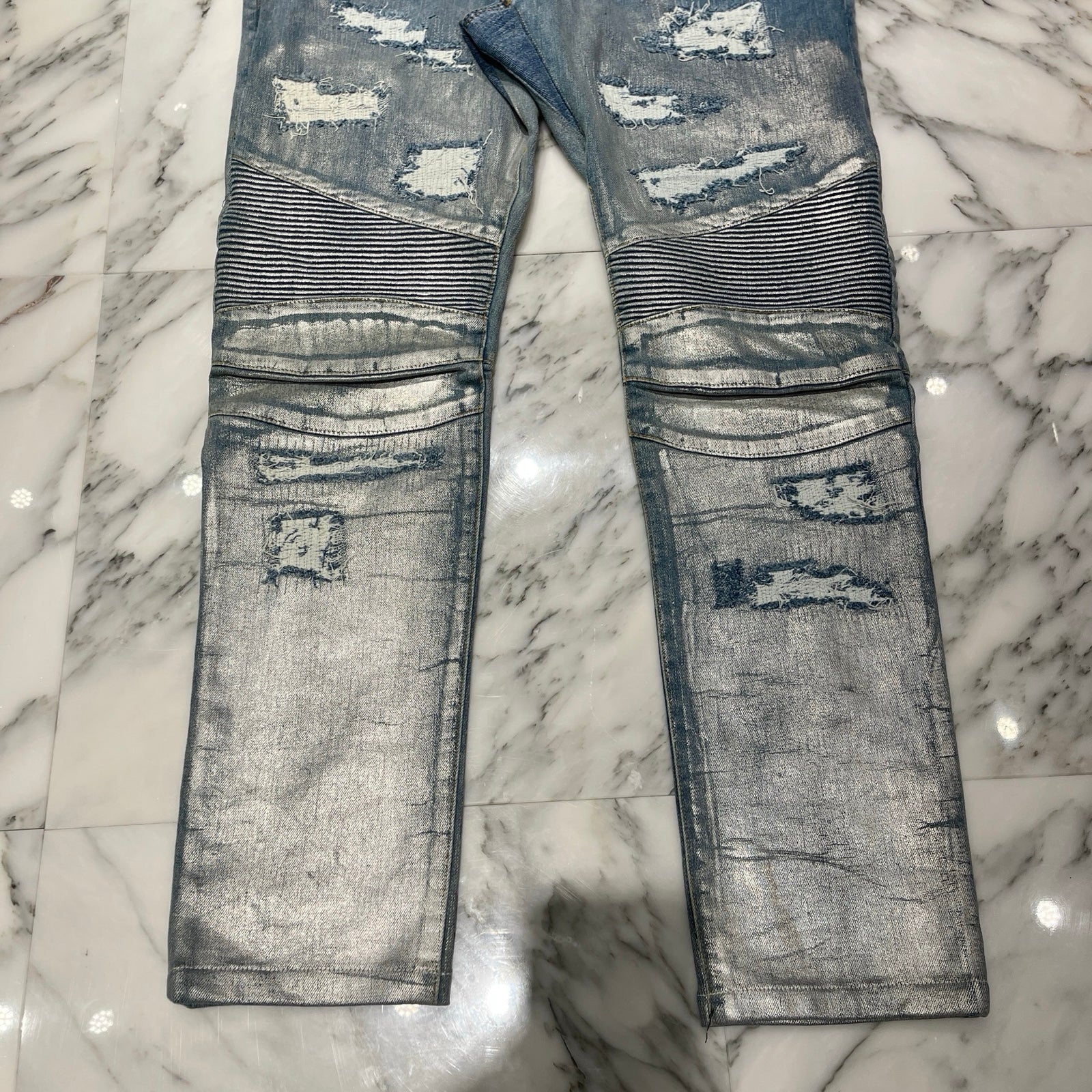 BALMAIN Biker Denim Slim Pants RH15130ZO11 Size SLIM