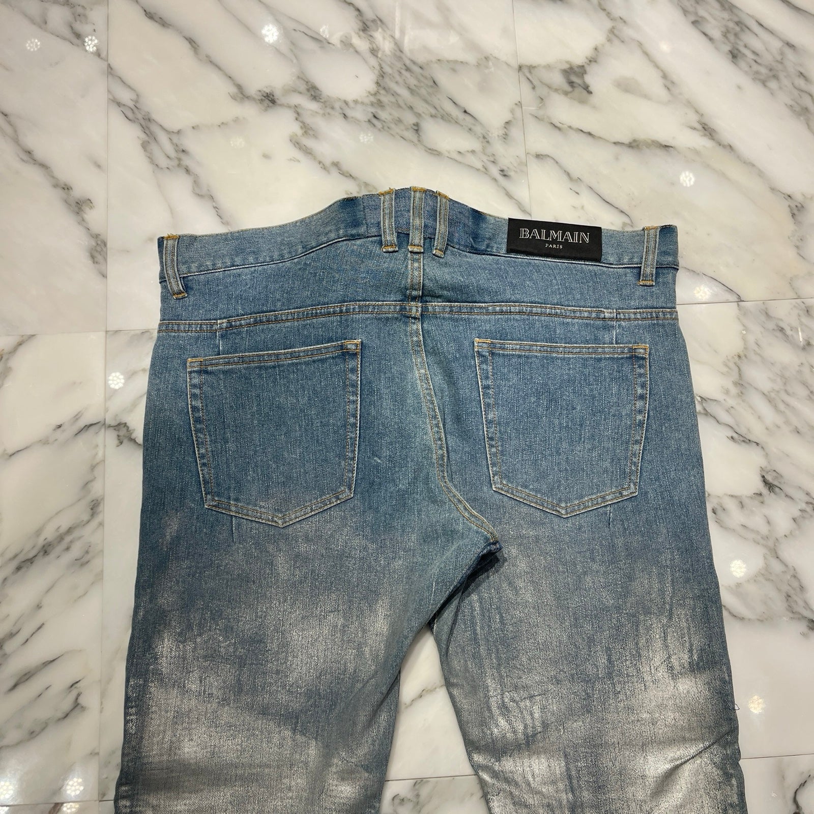 BALMAIN Biker Denim Slim Pants RH15130ZO11 Size SLIM