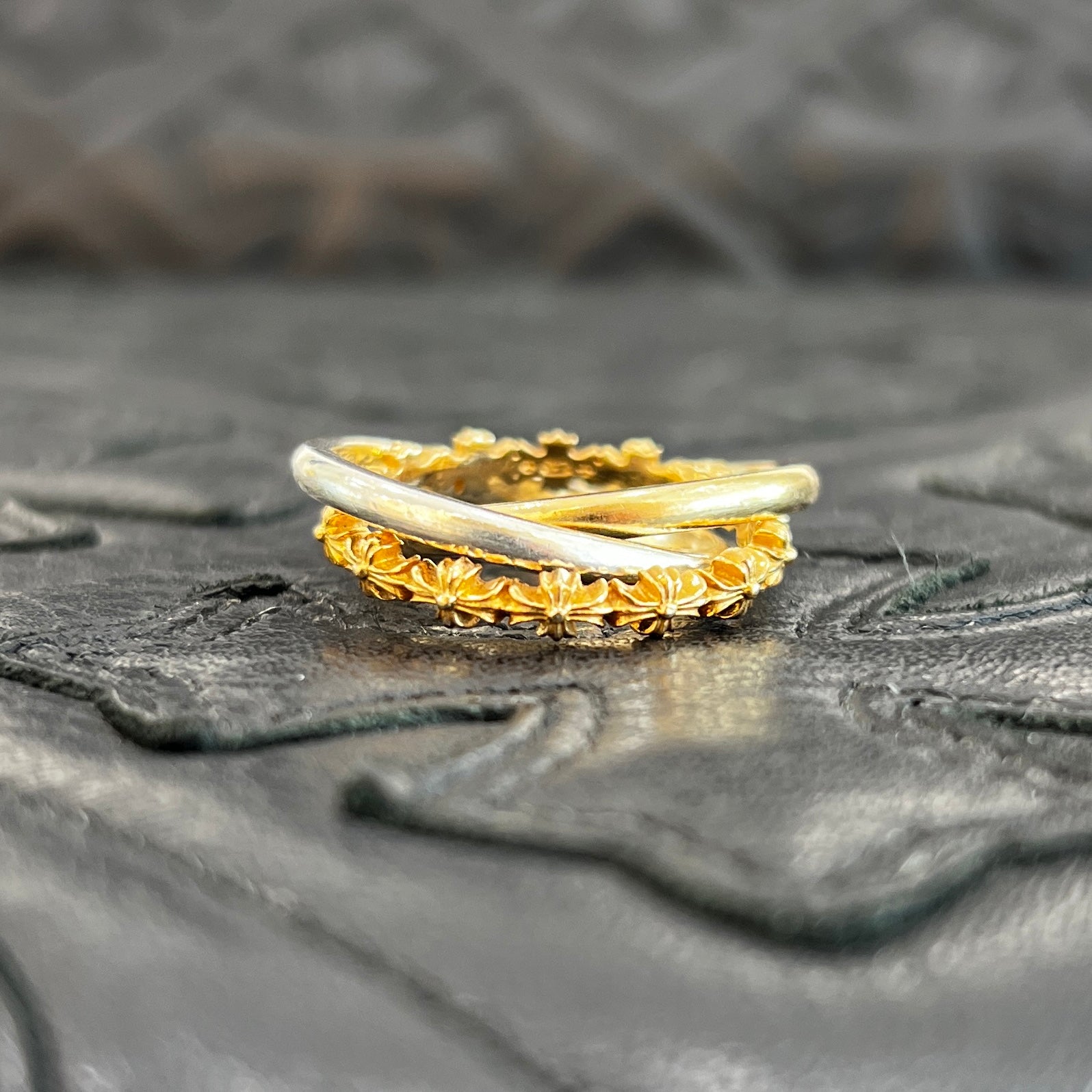 CHROME HEARTS 22K / SILVER 925 TINY E CH PLS BAND TRPL Combination Ring Size 17号 クロムハーツ タイニーE CHプラス バンド トリプルコンビ リング サイズ17号