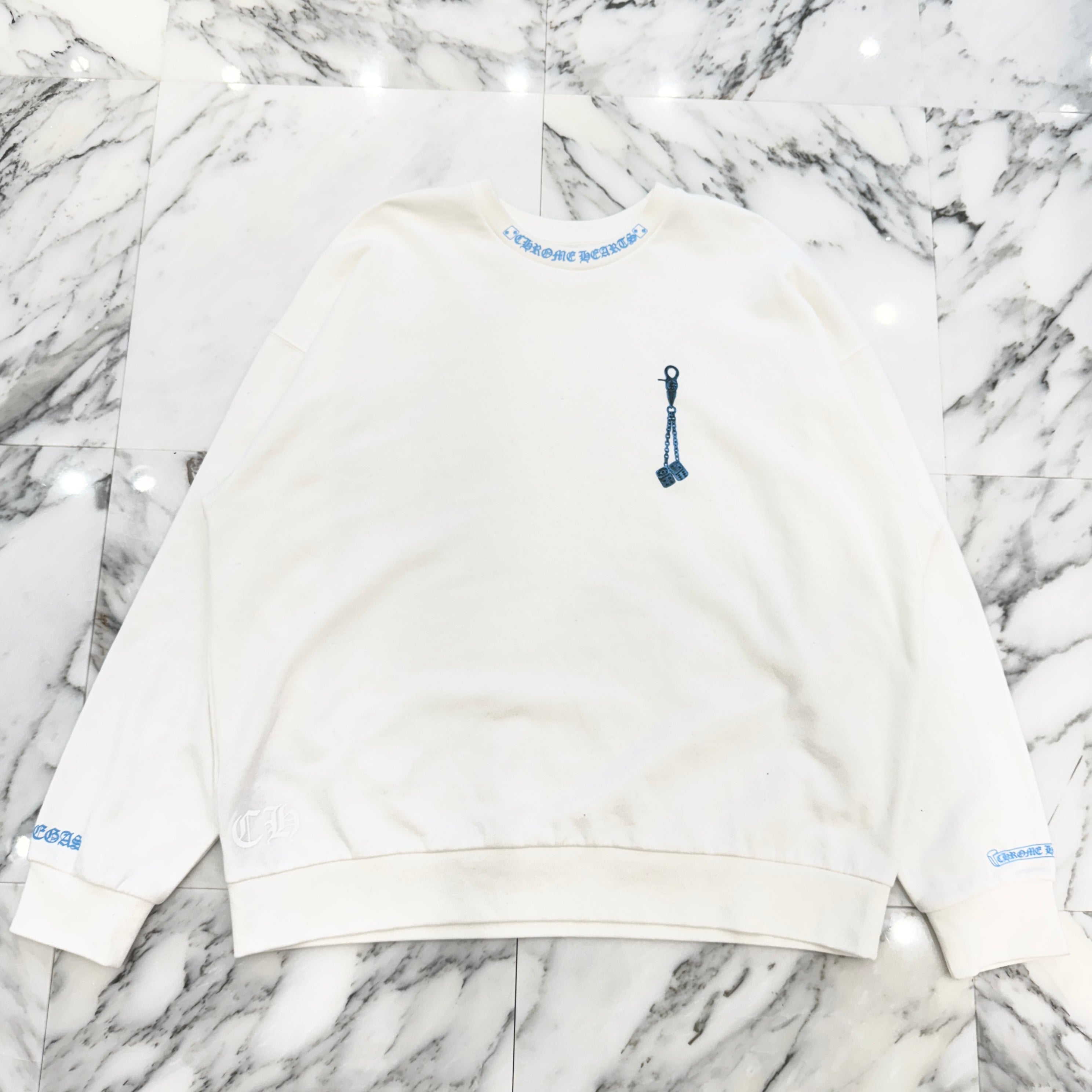 CHROME HEARTS Las Vegas Limited Fontainebleau Neck Logo Dice Print Crewneck Sweatshirt Size M クロムハーツ ラスベガス限定 フォンテンブロー ネックロゴ ダイスプリント クルーネックスウェットシャツ サイズM