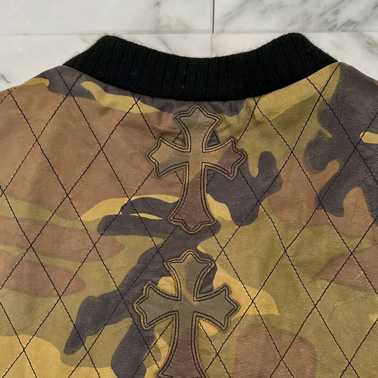 CHROME HEARTS Camouflage Leather Cross Patch DUCK VEST Size L クロムハーツ カモフラージュ レザークロスパッチ ダックベスト サイズL