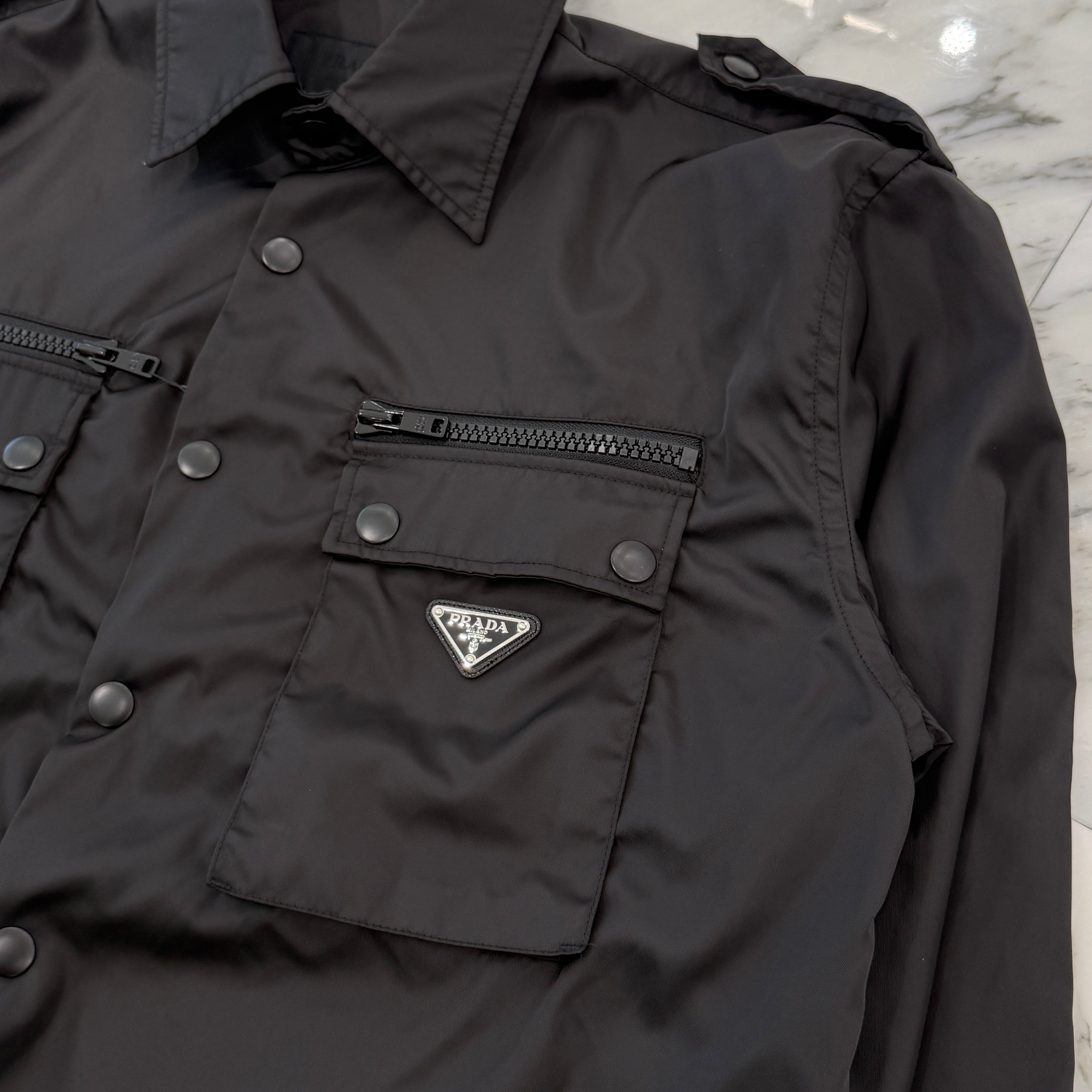 PRADA 2019SS Triangle Logo Prate Military Nylon Shirt Jacket SC491 S192 I18 Size L プラダ トライアングル ロゴプレート ミリタリー ナイロン シャツジャケット サイズL