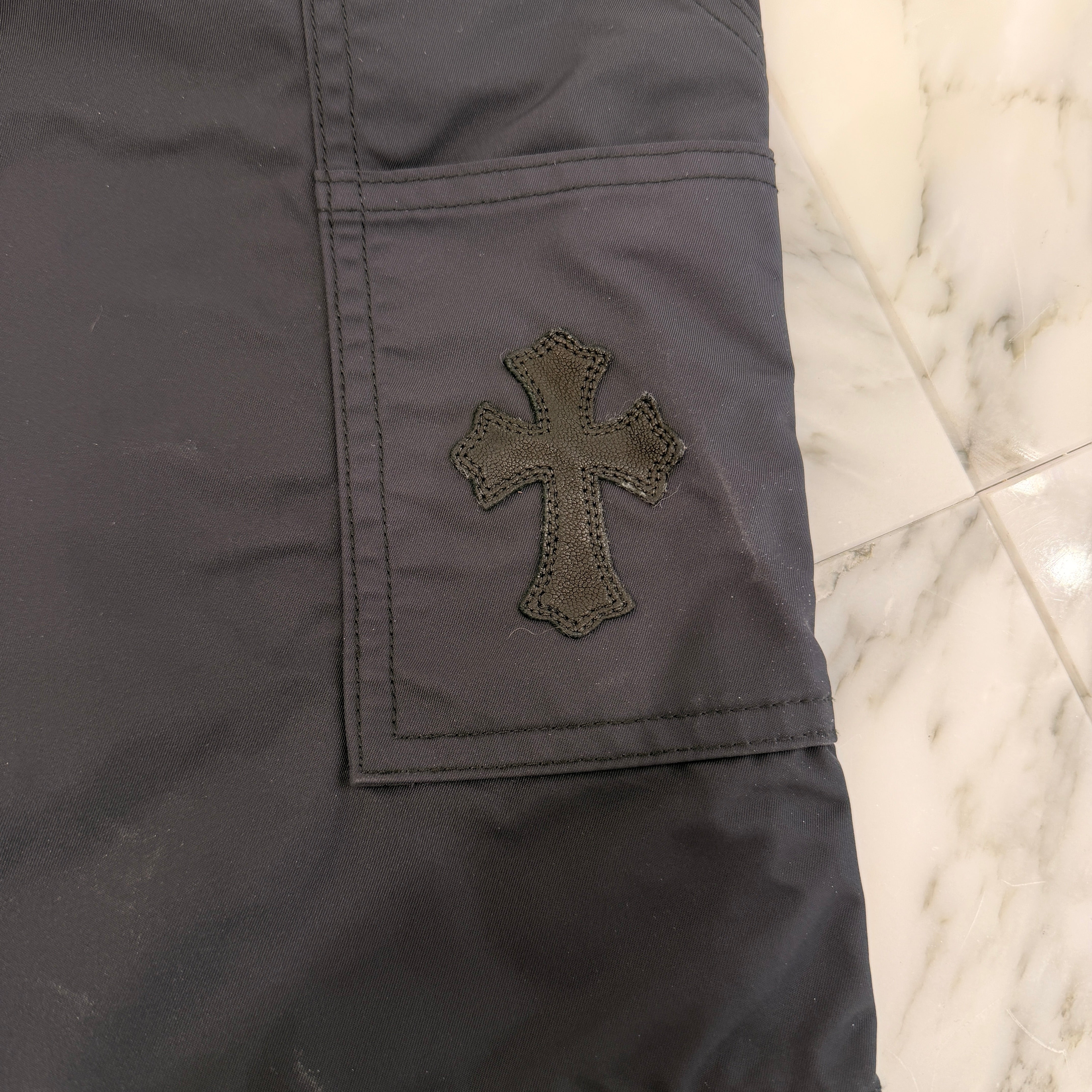 CHROME HEARTS Carpenter Double Knee Leather Cross Patch Nylon Shorts Size 36 クロムハーツ カーペンター ダブルニー レザークロスパッチ ナイロン ショーツ サイズ36