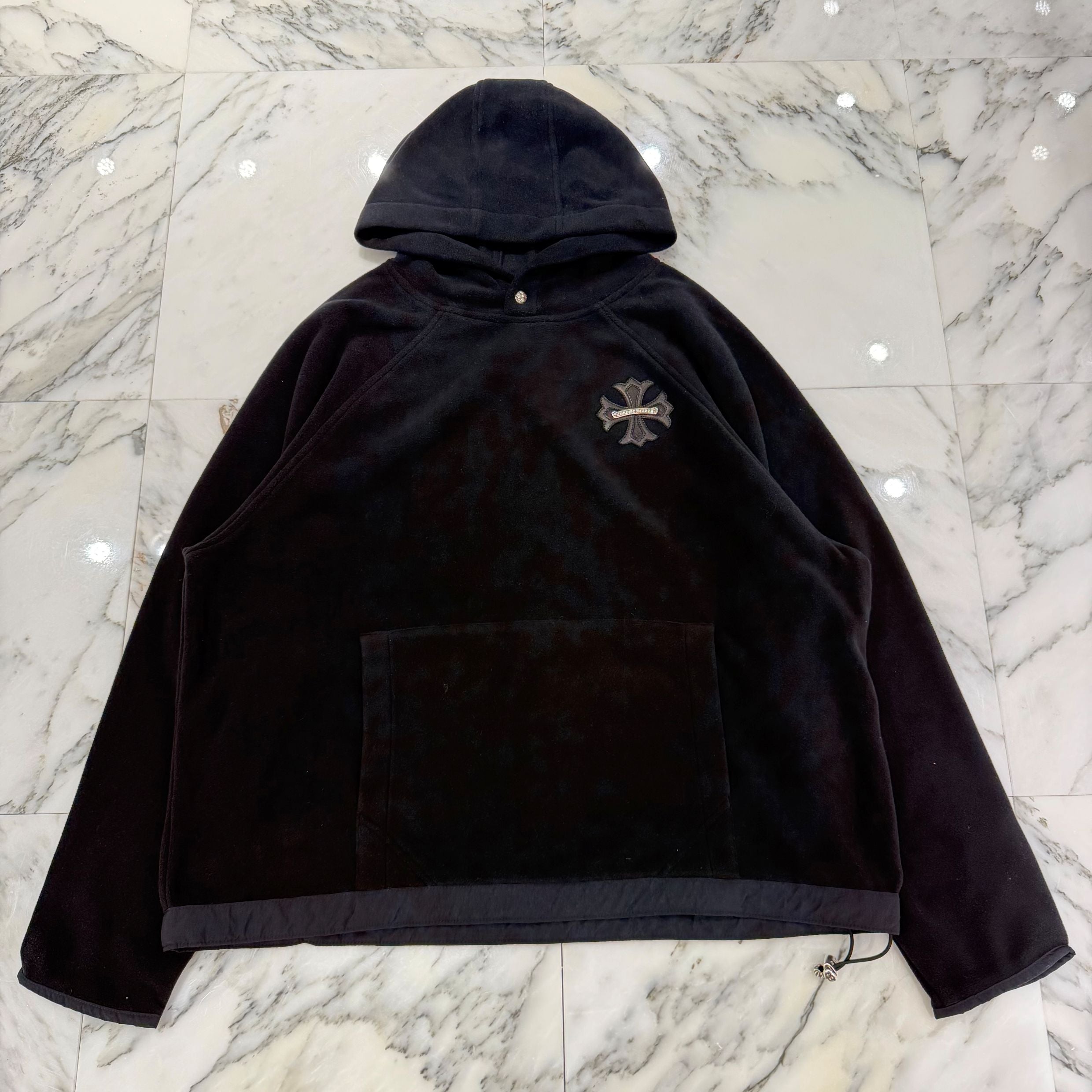 CHROME HEARTS Y NOT CH Plus Leather Patch Fleece Hoodie Size L クロムハーツ ワイノット CHプラス レザー クロス パッチ フリース フーディ サイズL