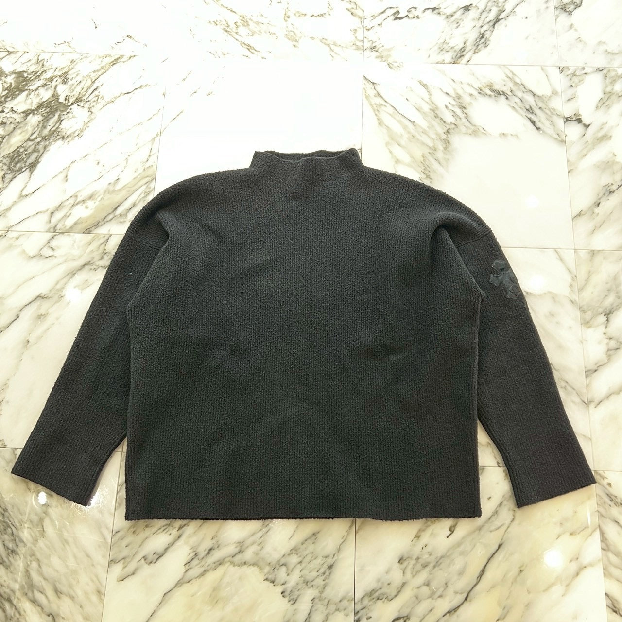 CHROME HEARTS Harako Leather Cross Patch Turtleneck Knit Sweater Size M/L クロムハーツ ハラコレザー クロスパッチ タートルネック ニットセーター サイズM/L