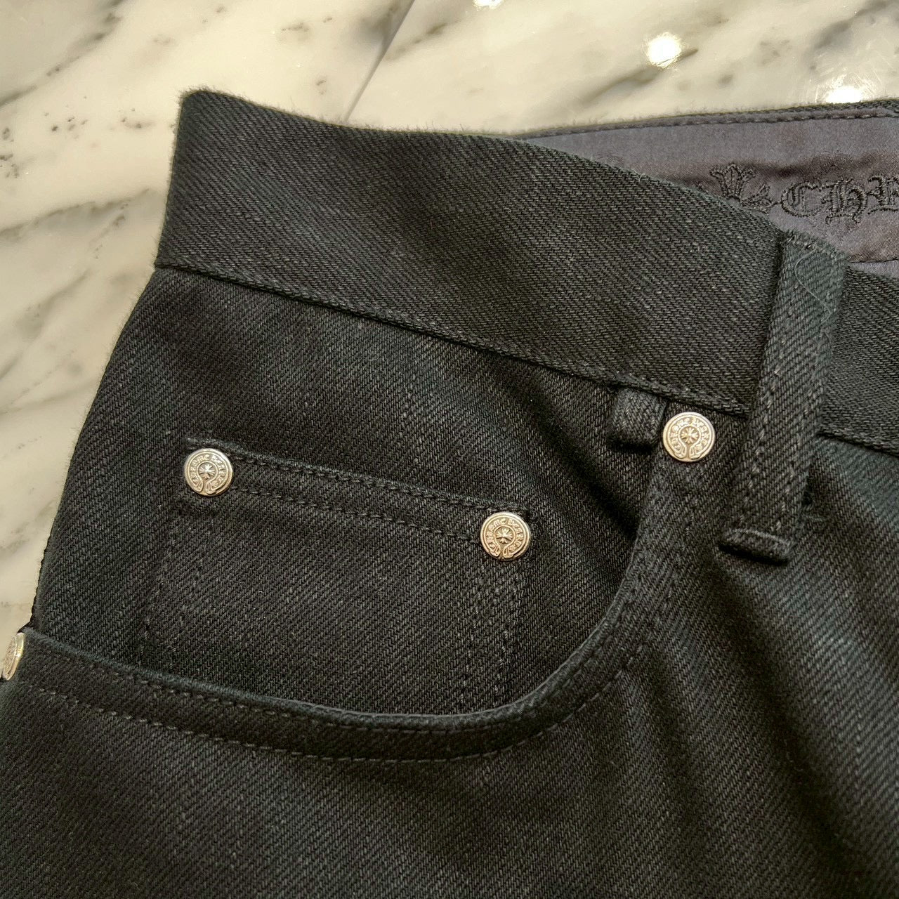 CHROME HEARTS Flare Knee Cross Ball Button Denim Pants Size 31 クロムハーツ フレアニー クロスボールボタン デニムパンツ サイズ31