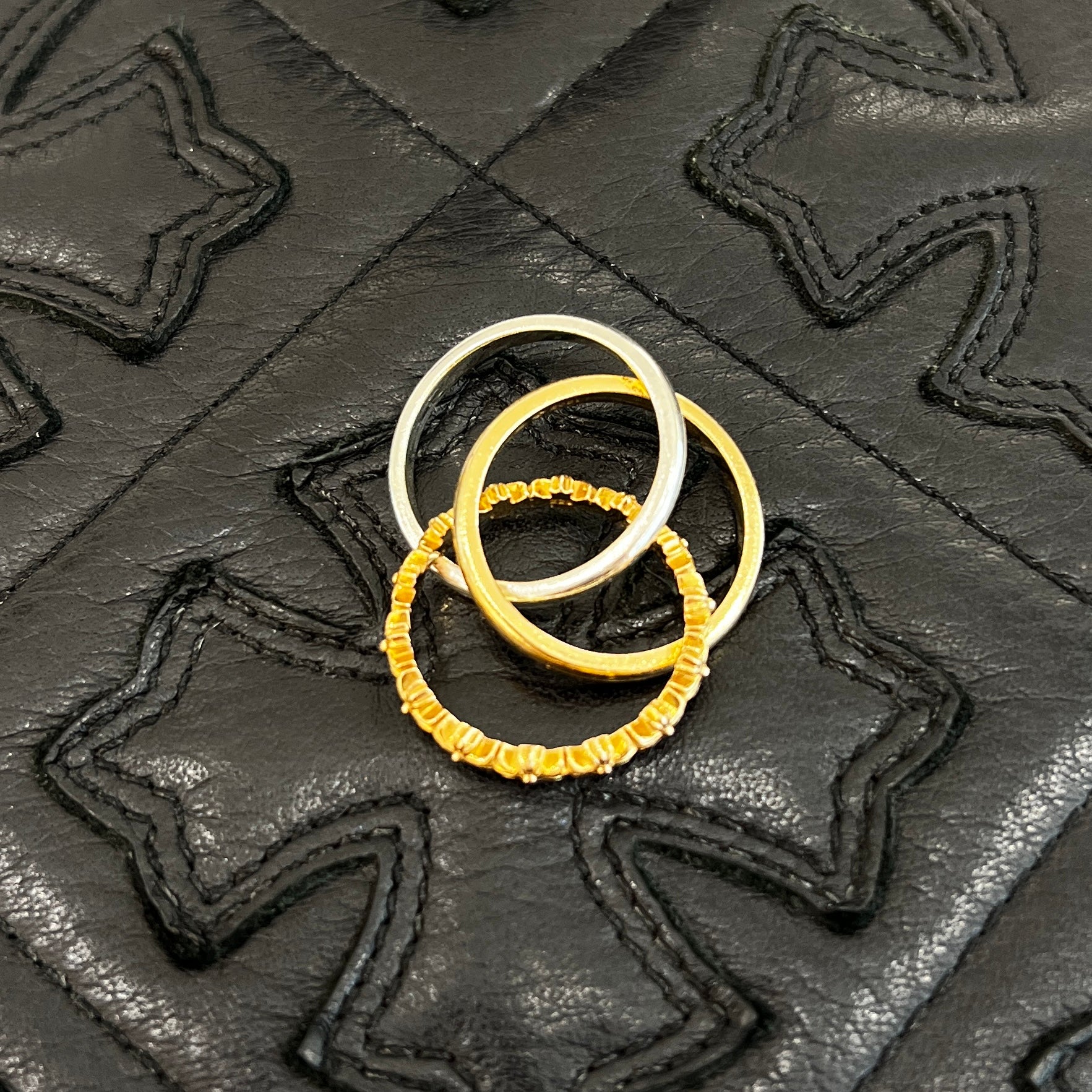 CHROME HEARTS 22K / SILVER 925 TINY E CH PLS BAND TRPL Combination Ring Size 17号 クロムハーツ タイニーE CHプラス バンド トリプルコンビ リング サイズ17号