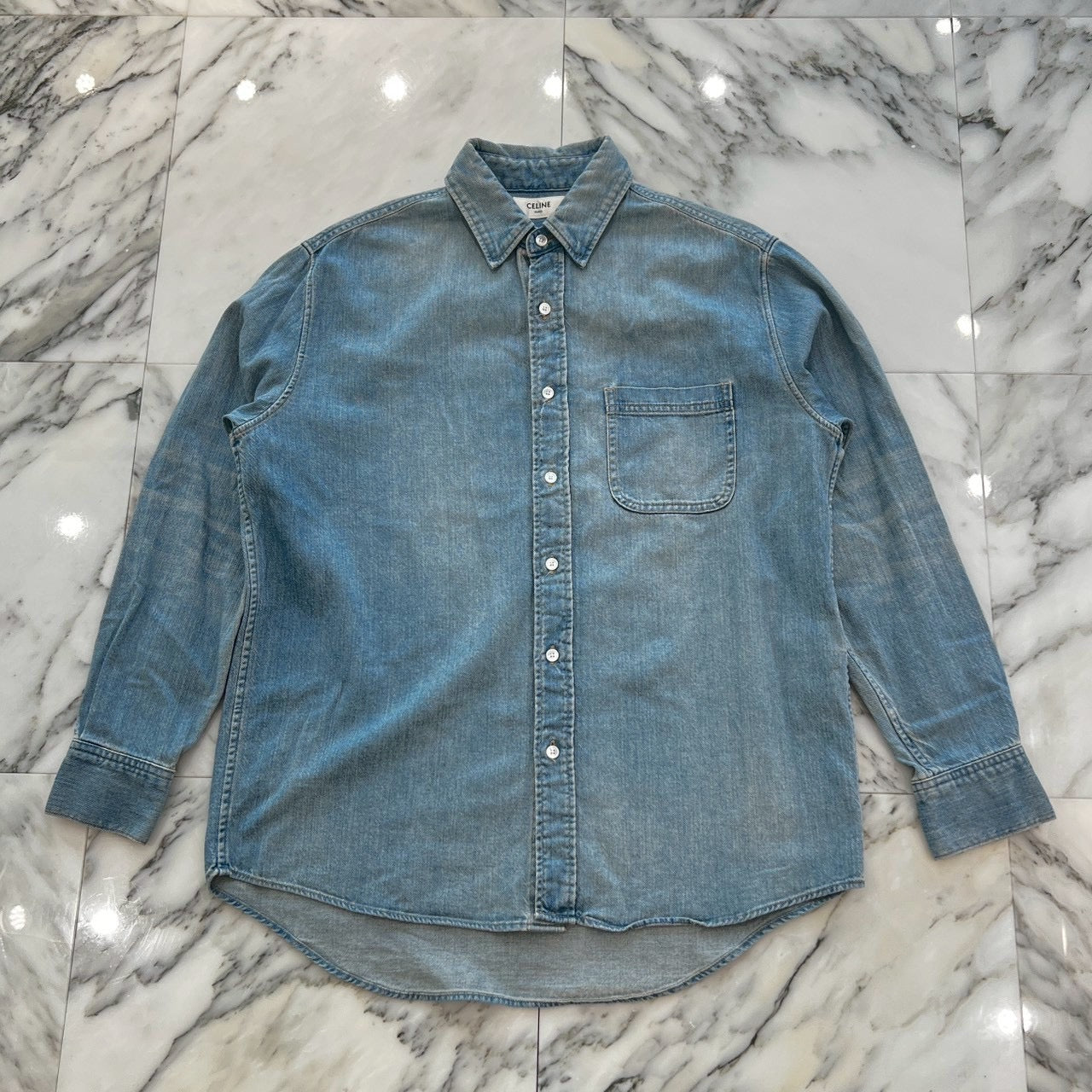 CELINE Oversize Wash Denim Shirt 141-250303-AS-21 Size XS セリーヌ オーバーサイズ ウォッシュ デニムシャツ サイズXS