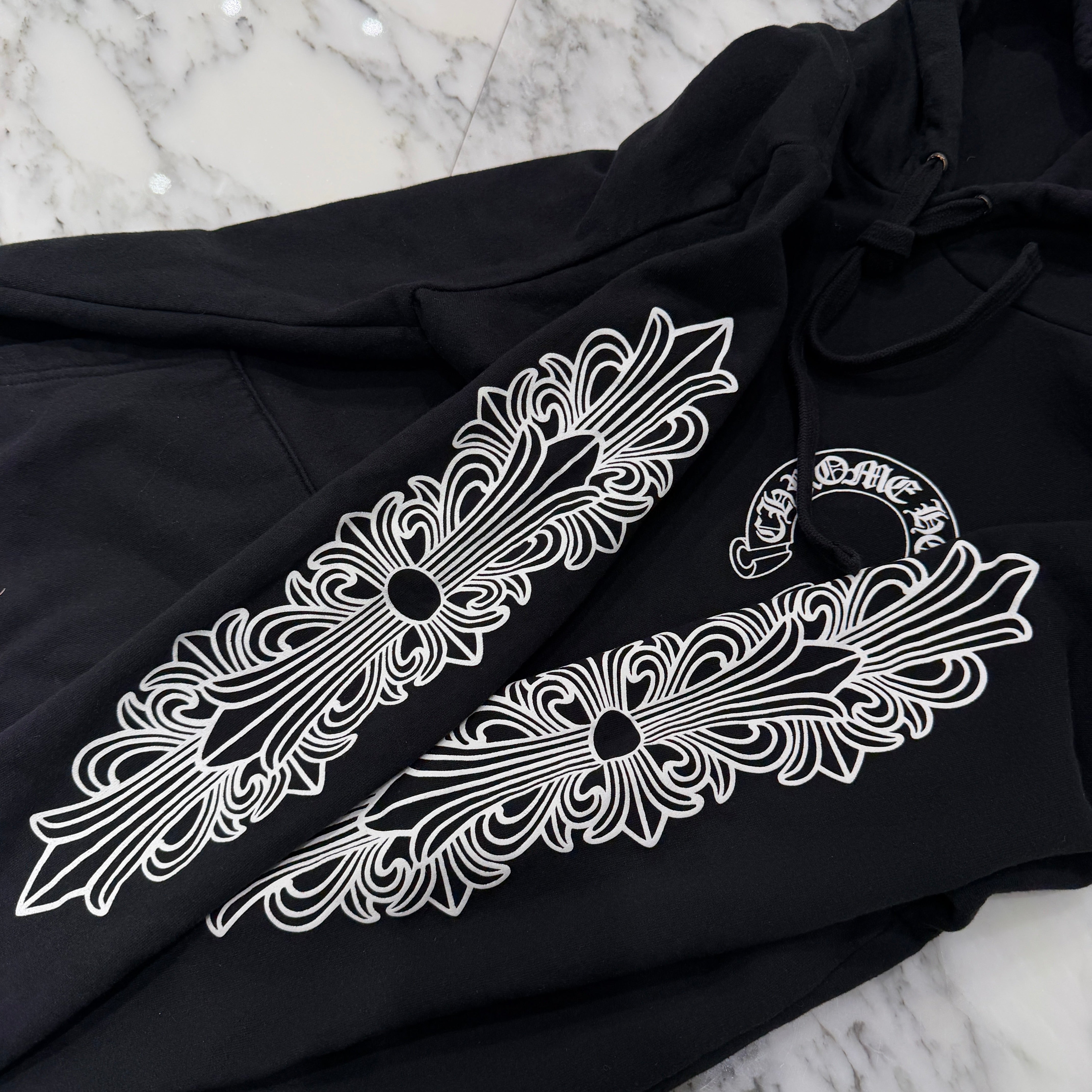 CHROME HEARTS Floral Cross Horseshoe Pullover Hoodie Size S クロムハーツ フローラルクロス ホースシュー プルオーバーフーディ サイズS
