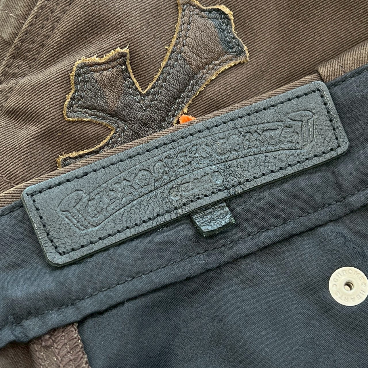CHROME HEARTS Multi Leather Patch Carpenter Cross Ball Button Denim Pants Size 33 クロムハーツ マルチレザーパッチ カーペンター クロスボールボタン デニムパンツ サイズ33