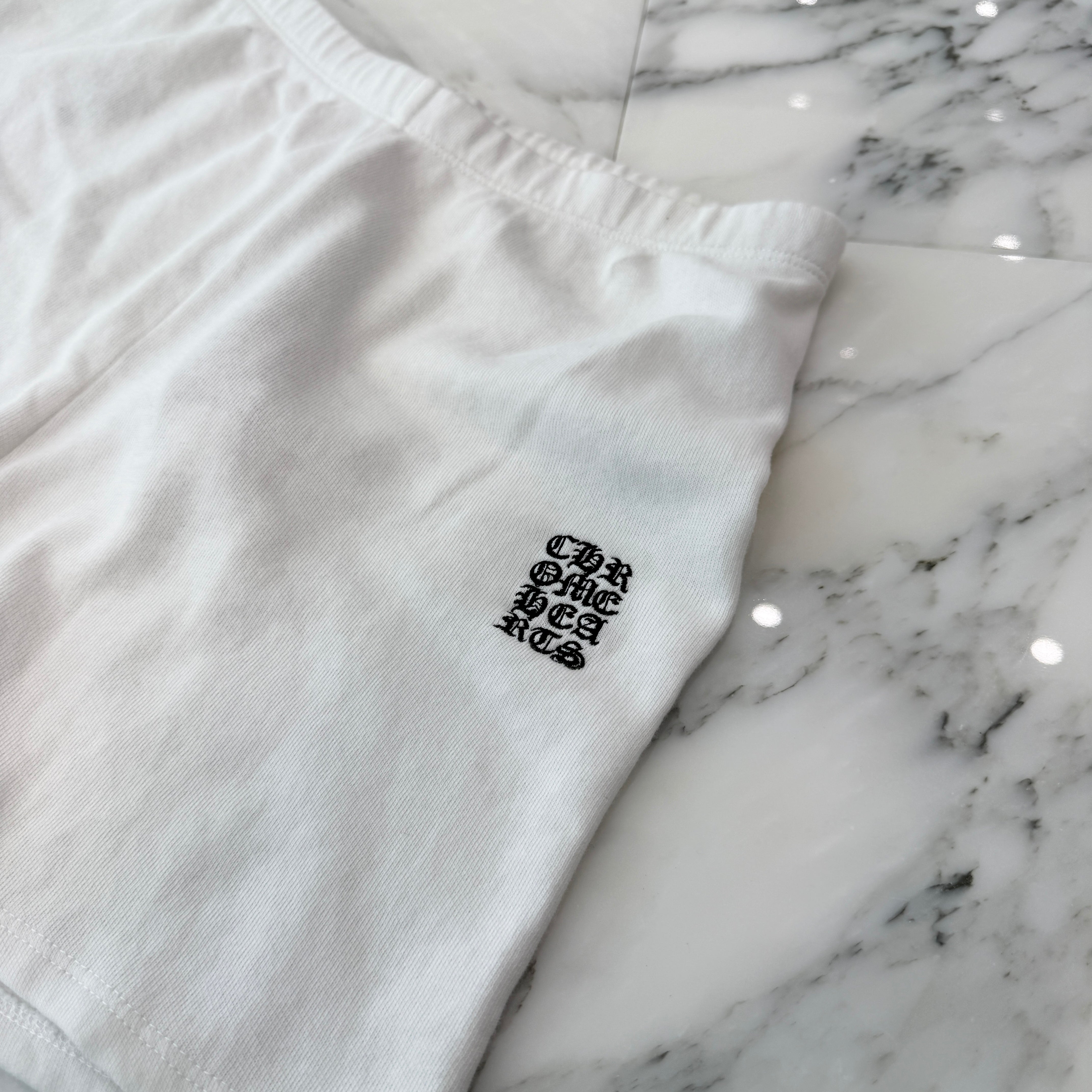 CHROME HEARTS Y NOT Vertical Logo Cross Embroidery Half Pants Size S クロムハ―ツ ワイノット ヴァーティカルロゴ クロス刺繡 ハーフパンツ サイズS