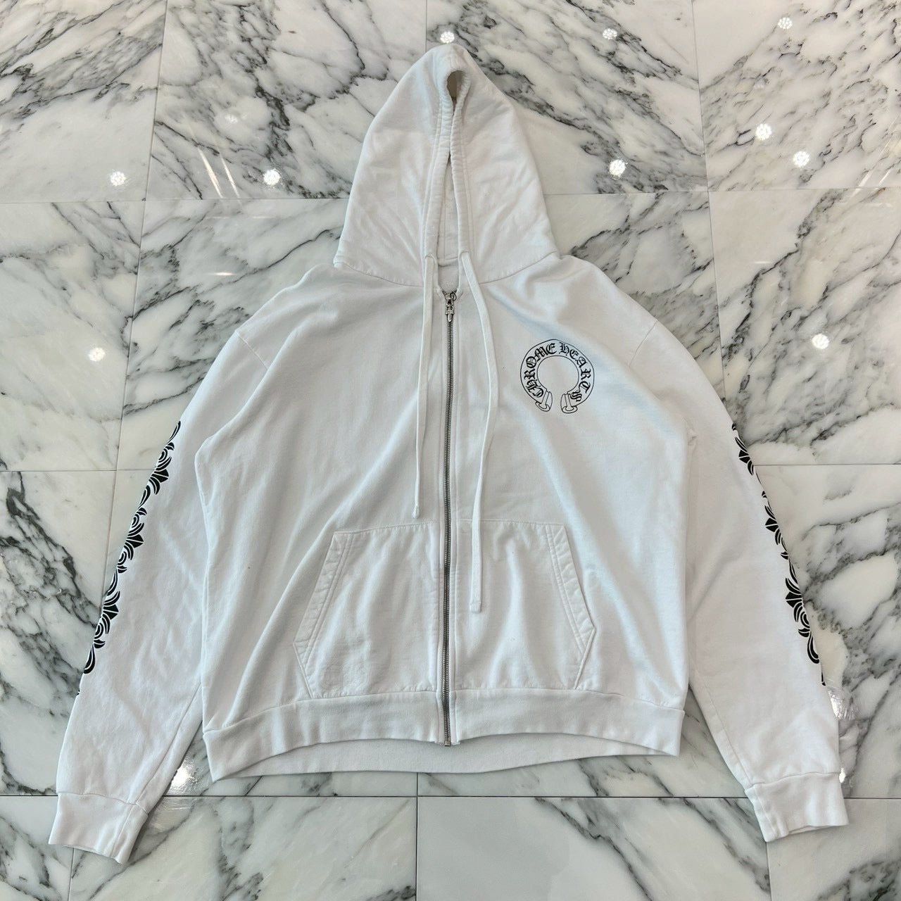 CHROME HEARTS Floral Cross Horseshoe Zip Up Hoodie Size L クロムハーツ フローラルクロス ホースシュー ジップアップフーディ サイズL