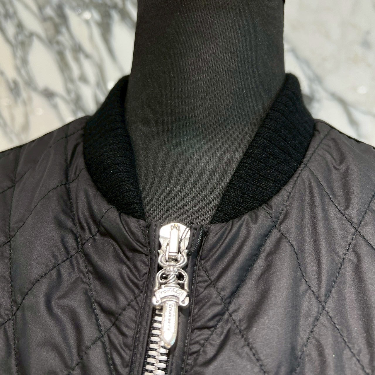 CHROME HEARTS Papa Leather Cross Patch Quilting Vest Size M クロムハーツ パパ レザークロスパッチ ベスト サイズM