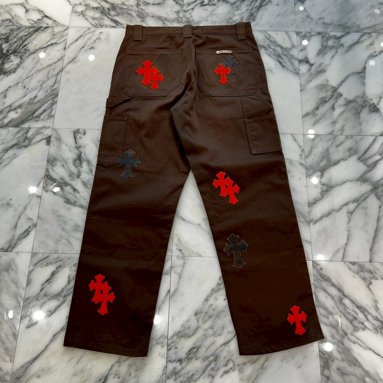 CHROME HEARTS Multi Leather Patch Carpenter Cross Ball Button Denim Pants Size 33 クロムハーツ マルチレザーパッチ カーペンター クロスボールボタン デニムパンツ サイズ33