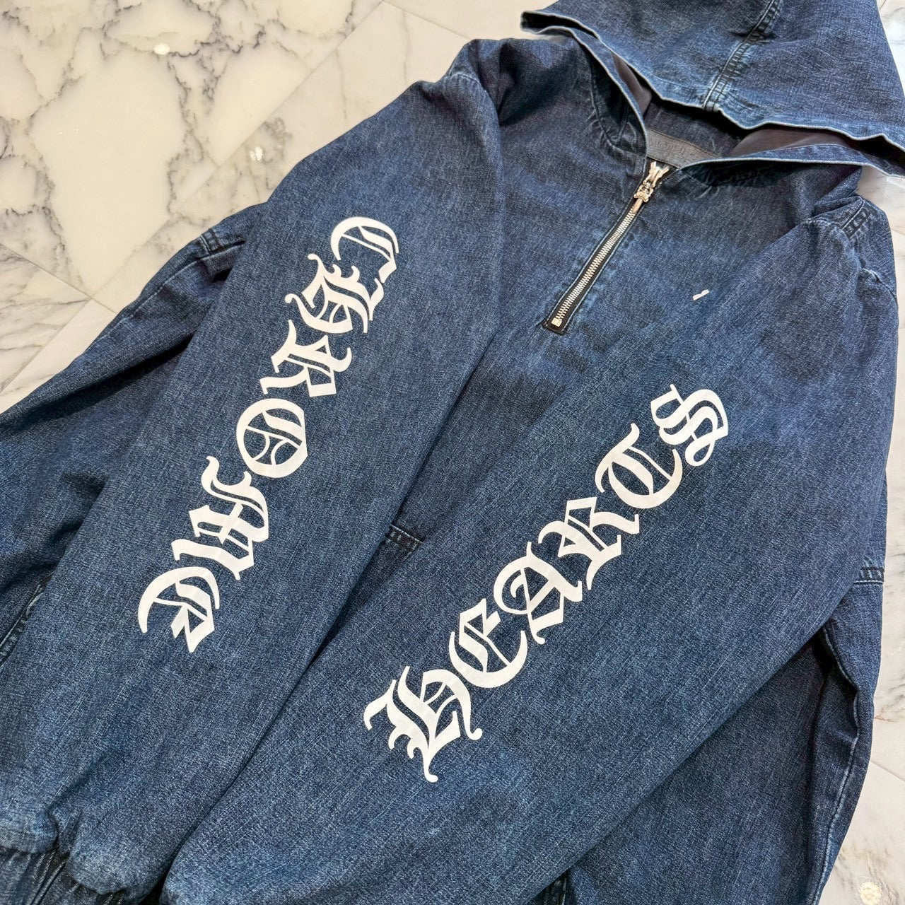 CHROME HEARTS 2024AW Leather Cemetery Triple Cross Denim Anorak Jacket Size M クロムハーツ レザーセメタリートリプルクロス デニム アノラック ジャケット サイズM