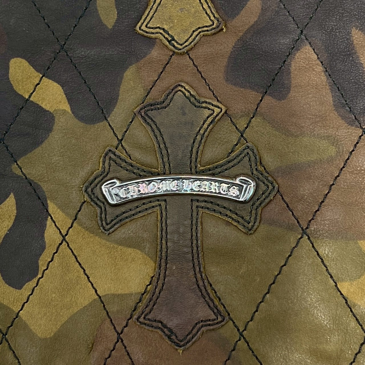 CHROME HEARTS Camouflage Leather Cross Patch DUCK VEST Size L クロムハーツ カモフラージュ レザークロスパッチ ダックベスト サイズL