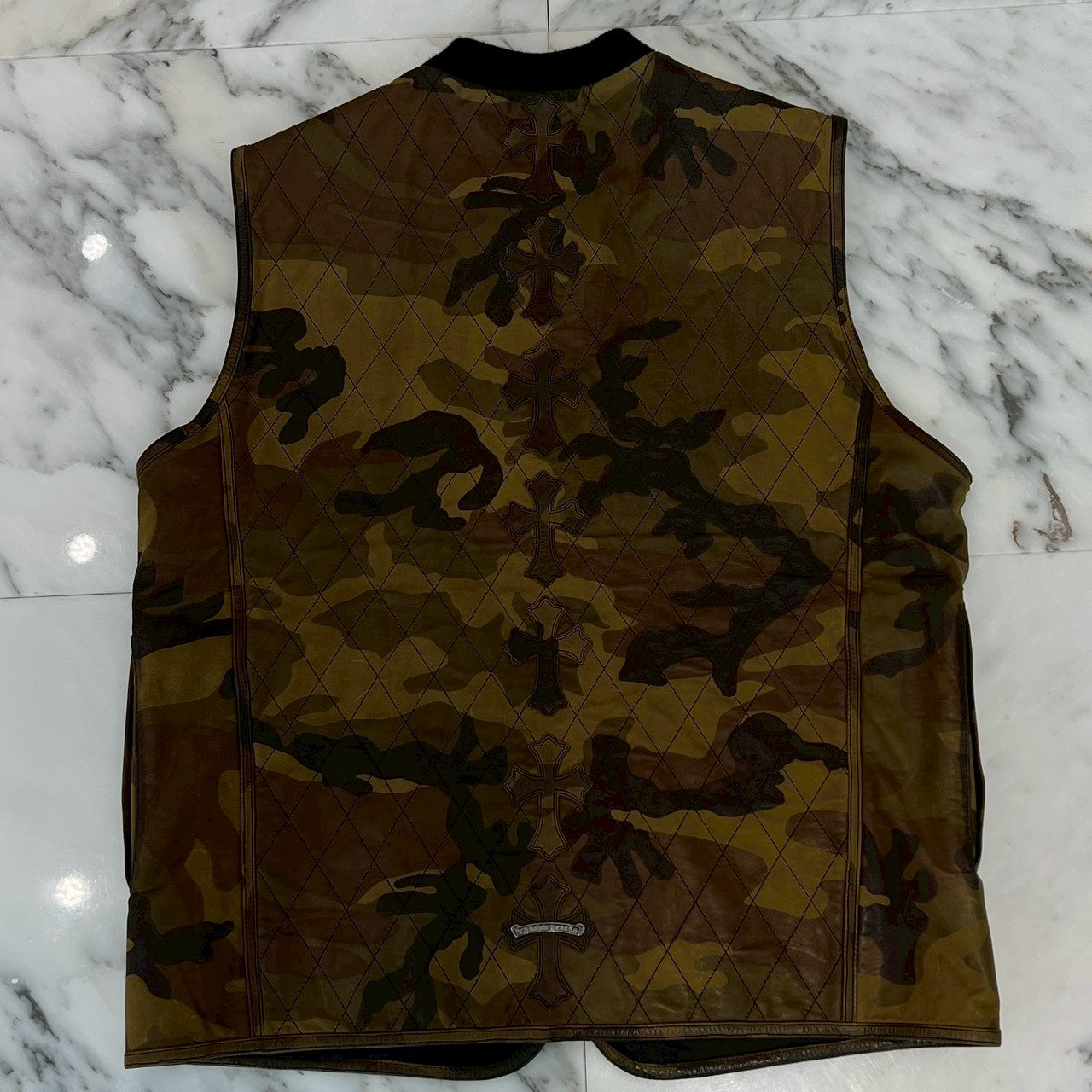 CHROME HEARTS Camouflage Leather Cross Patch DUCK VEST Size L クロムハーツ カモフラージュ レザークロスパッチ ダックベスト サイズL