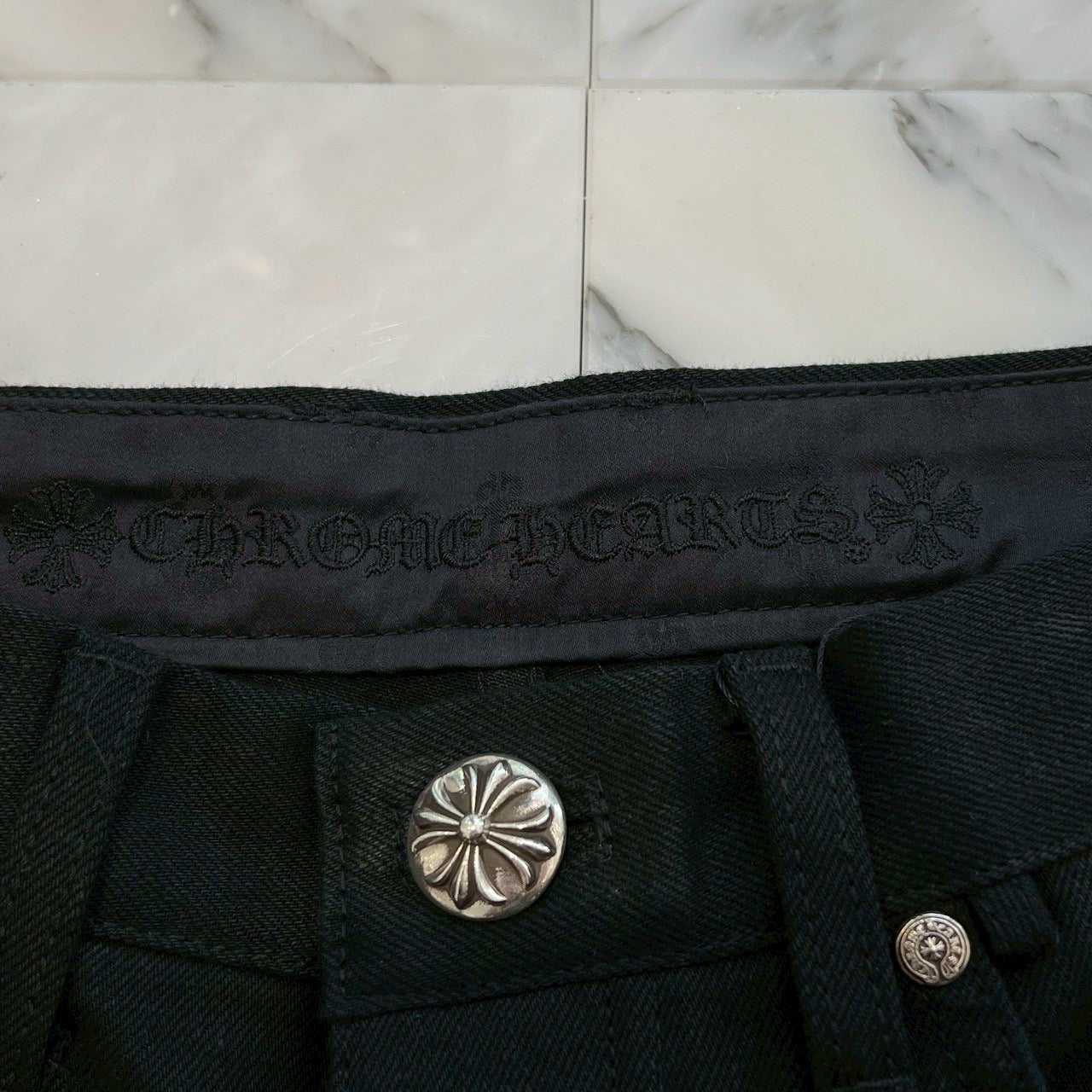 CHROME HEARTS Flare Knee Cross Ball Button Denim Pants Size 31 クロムハーツ フレアニー クロスボールボタン デニムパンツ サイズ31
