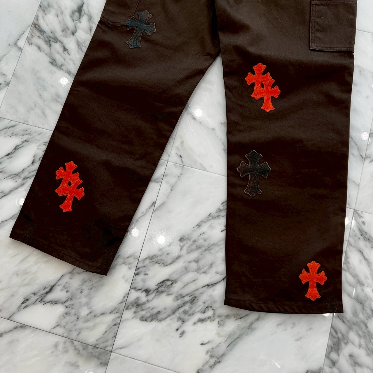 CHROME HEARTS Multi Leather Patch Carpenter Cross Ball Button Denim Pants Size 33 クロムハーツ マルチレザーパッチ カーペンター クロスボールボタン デニムパンツ サイズ33