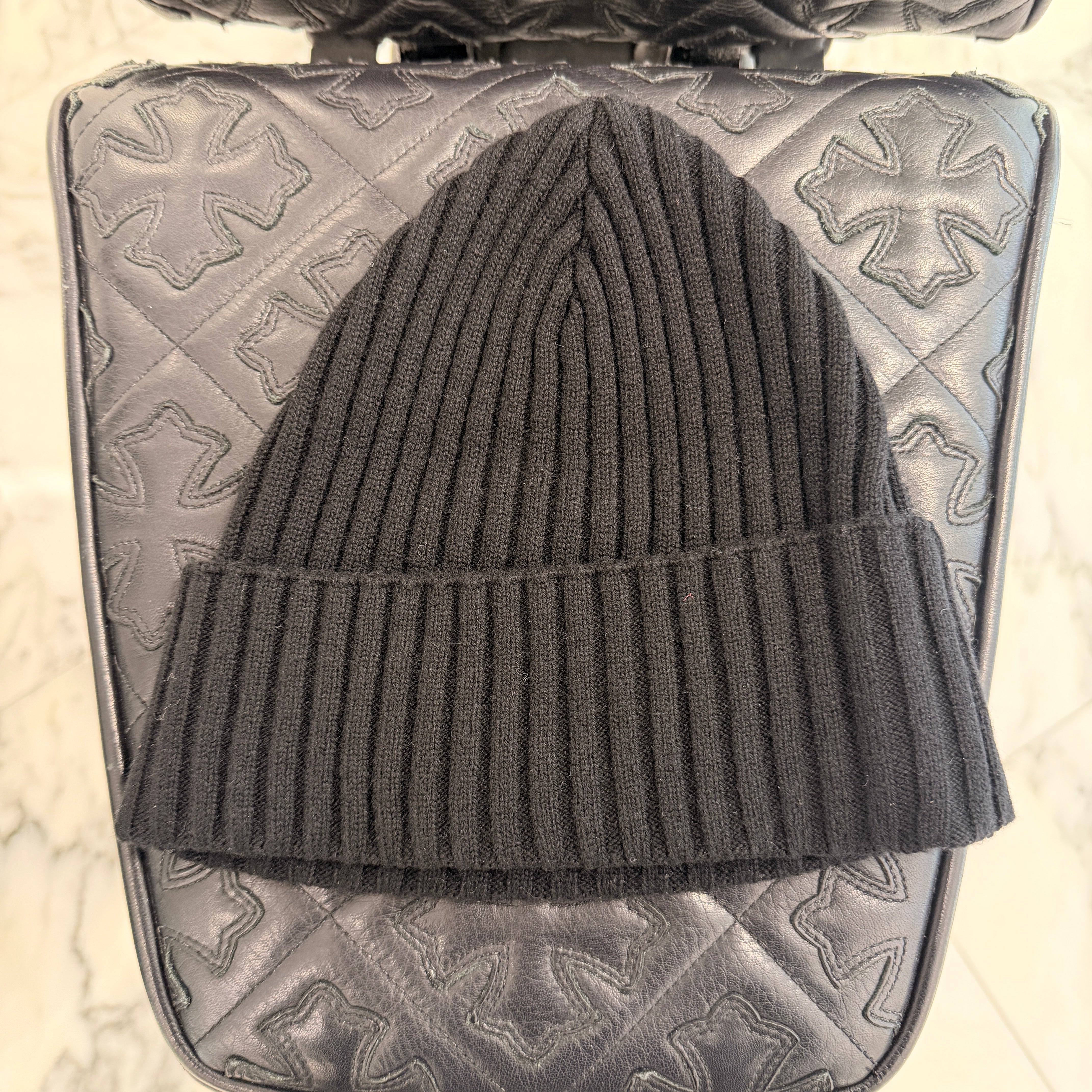CHROME HEARTS Cashmere 1 Cross Leather Patch Beanie Size ONE SIZE (22cm) クロムハーツ カシミヤ 1 クロス レザーパッチ ビーニー サイズONE SIZE (22cm)